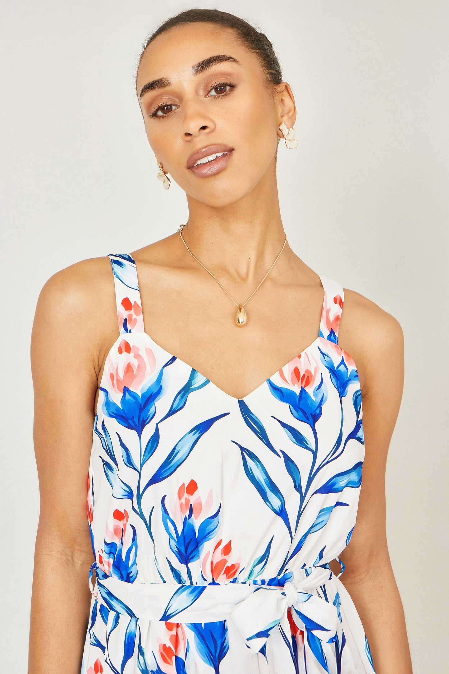 White Floral Print Maxi Sun Dress