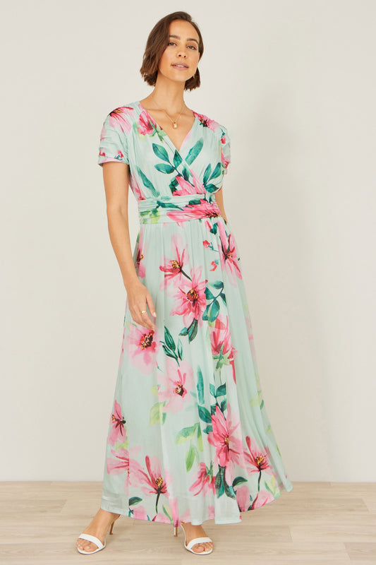 Mint Mesh Floral Maxi Dress
