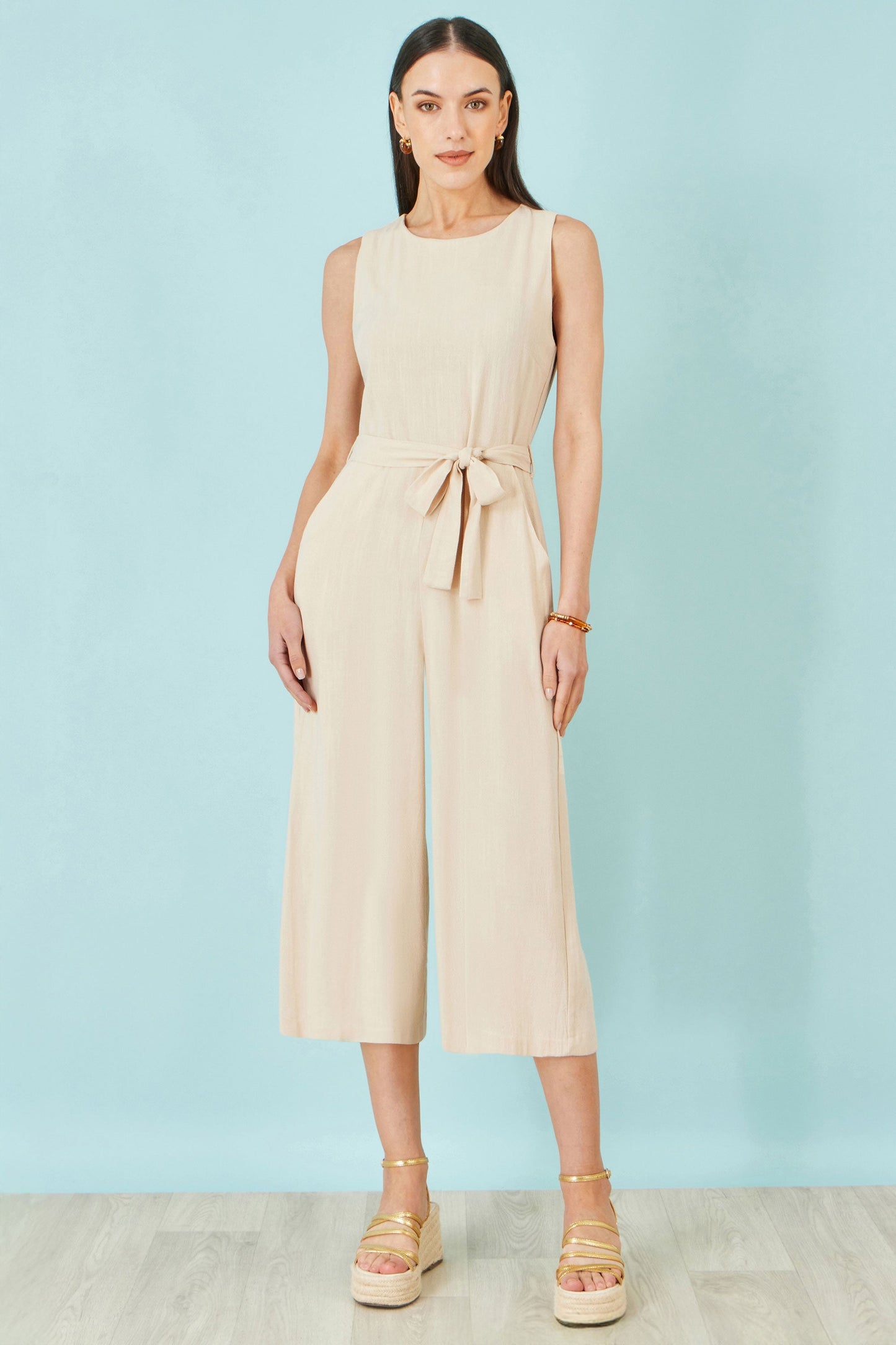 Beige Viscose Culotte Jumpsuit