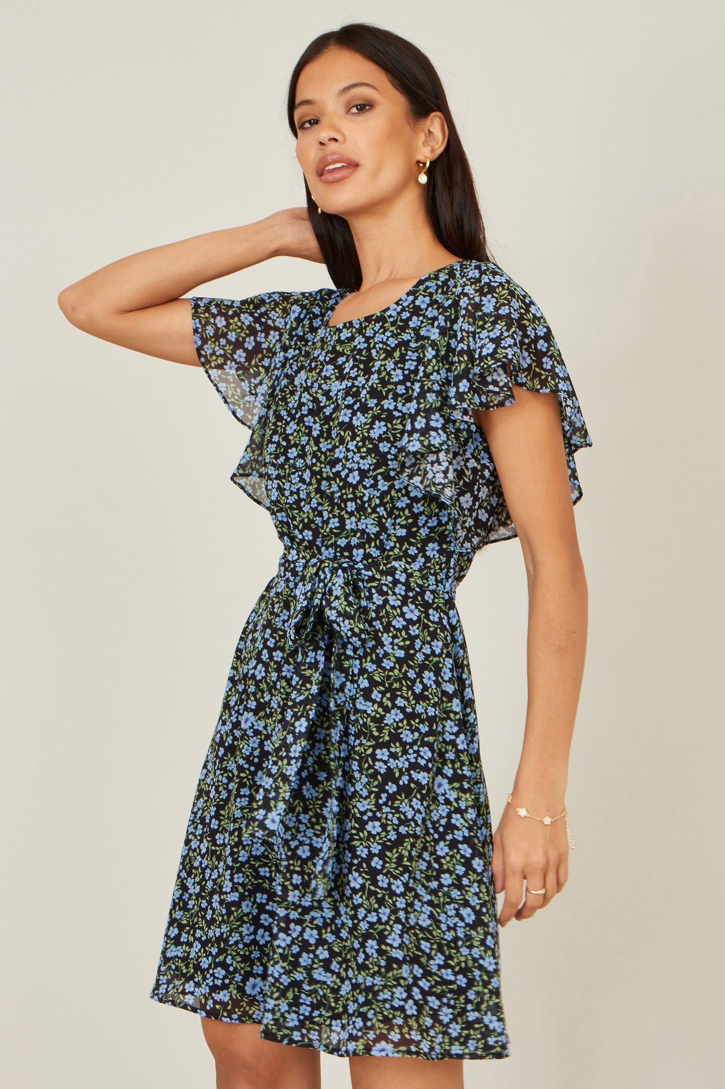 Blue Ditsy Print Floral Skater Dress