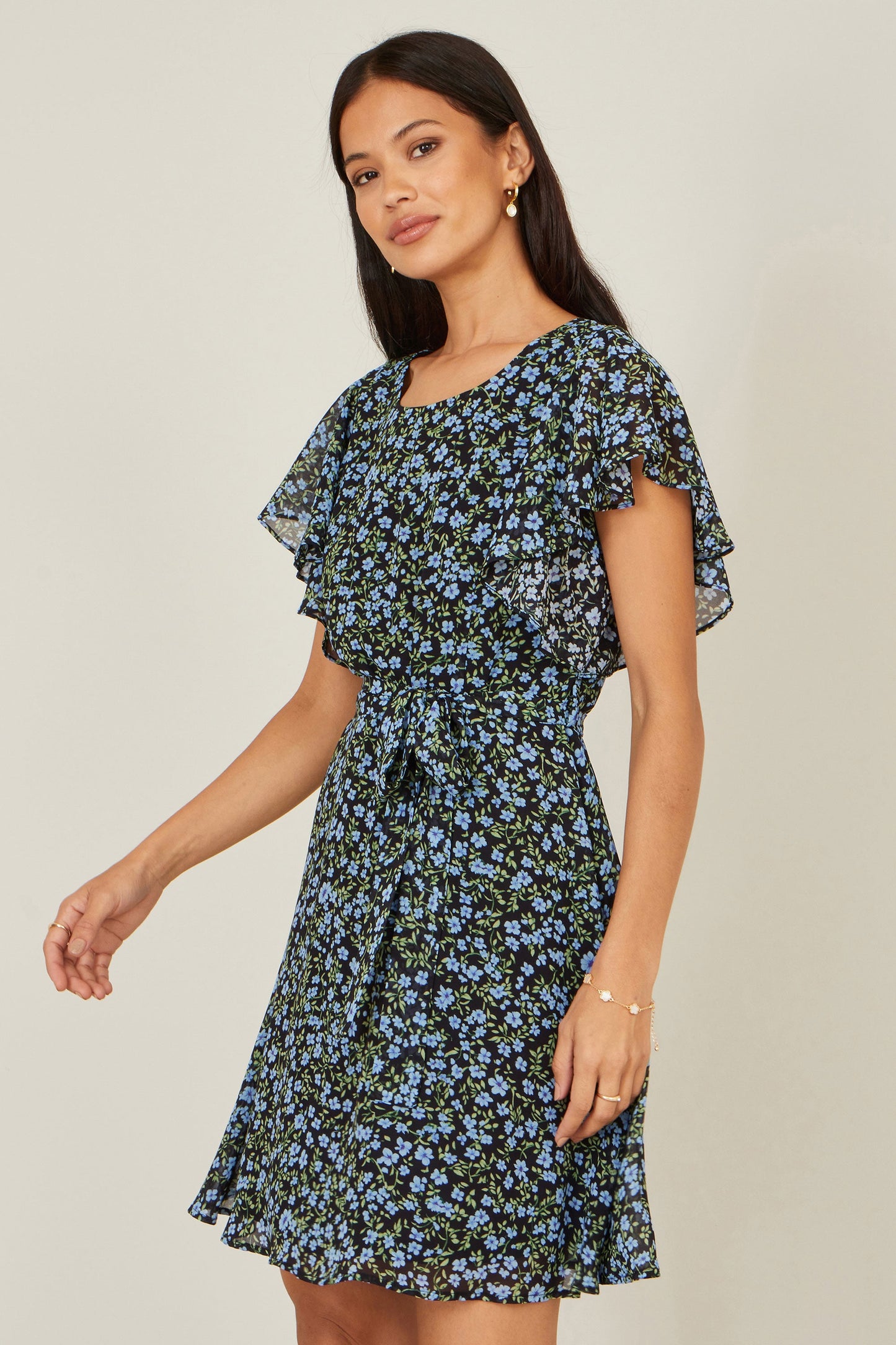 Blue Ditsy Print Floral Skater Dress