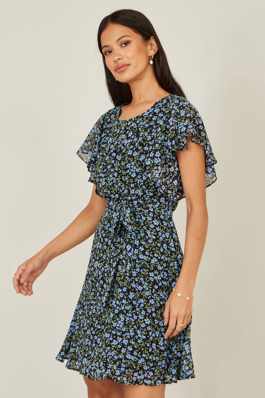 Blue Ditsy Print Floral Skater Dress