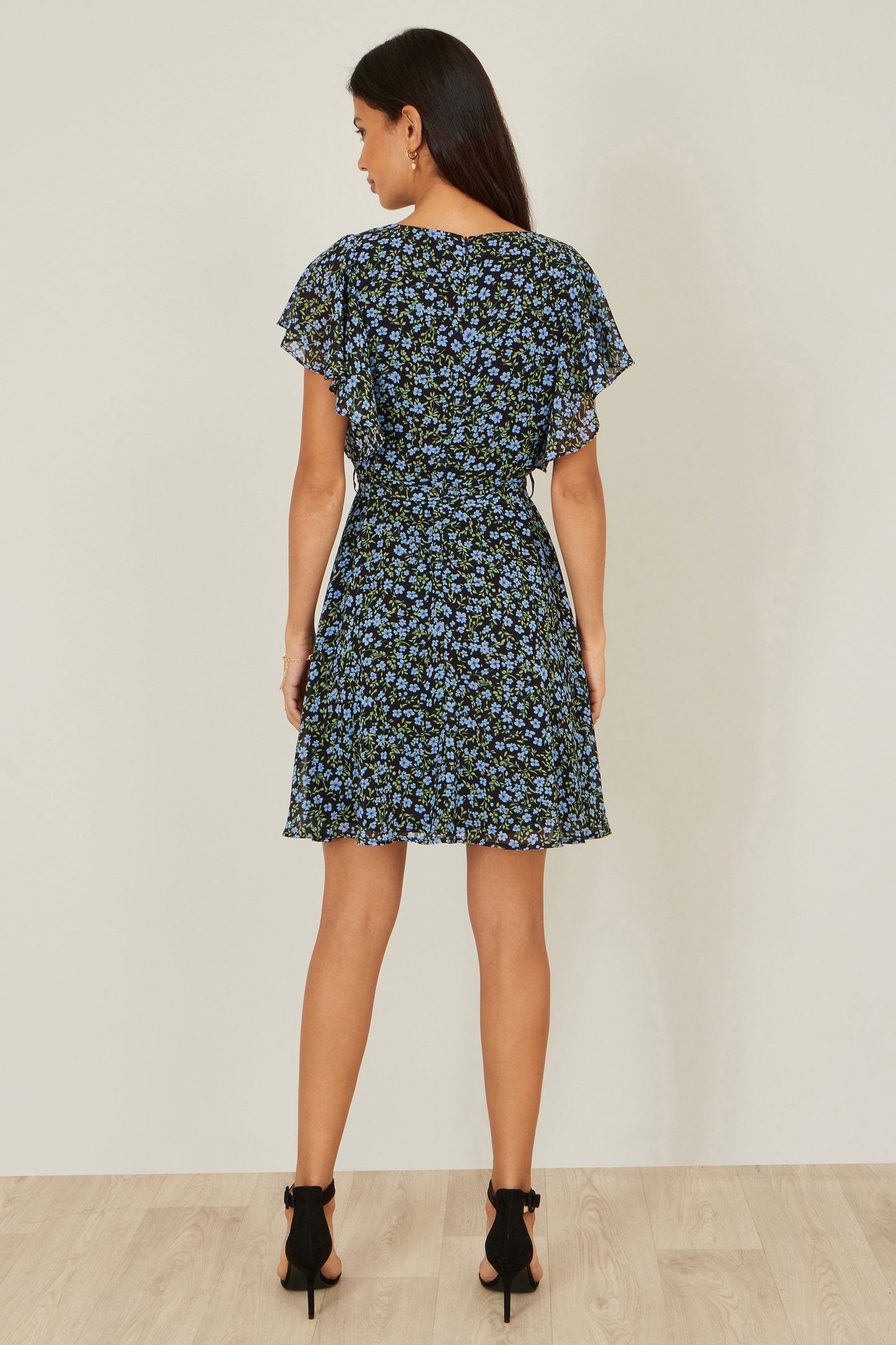 Blue Ditsy Print Floral Skater Dress