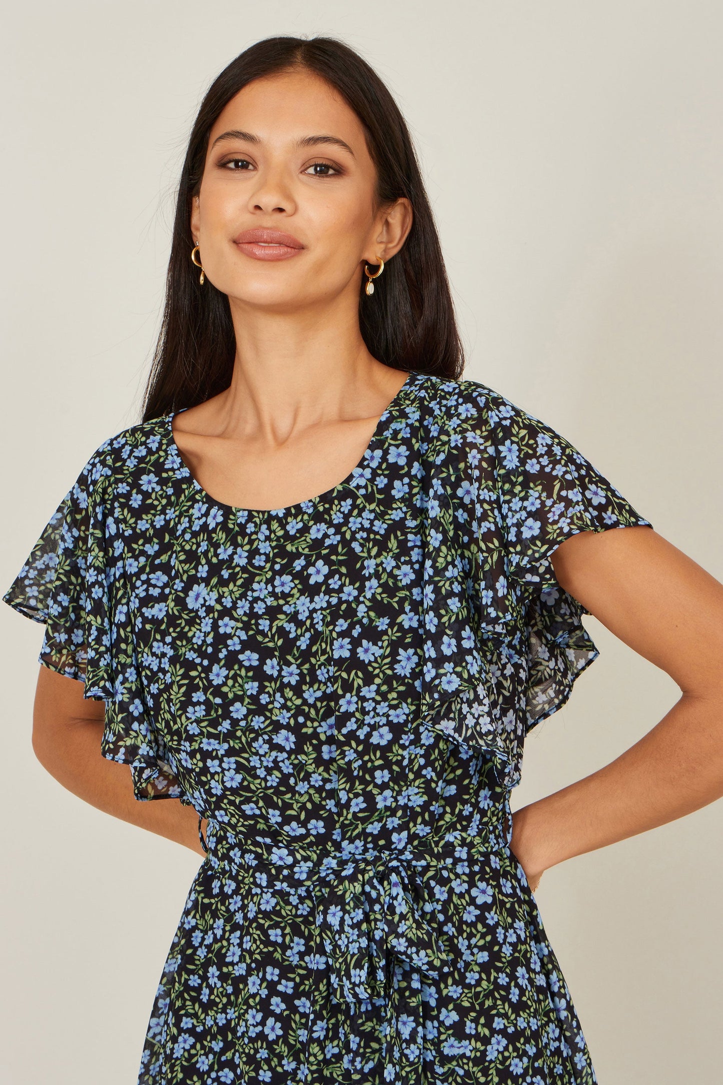 Blue Ditsy Print Floral Skater Dress