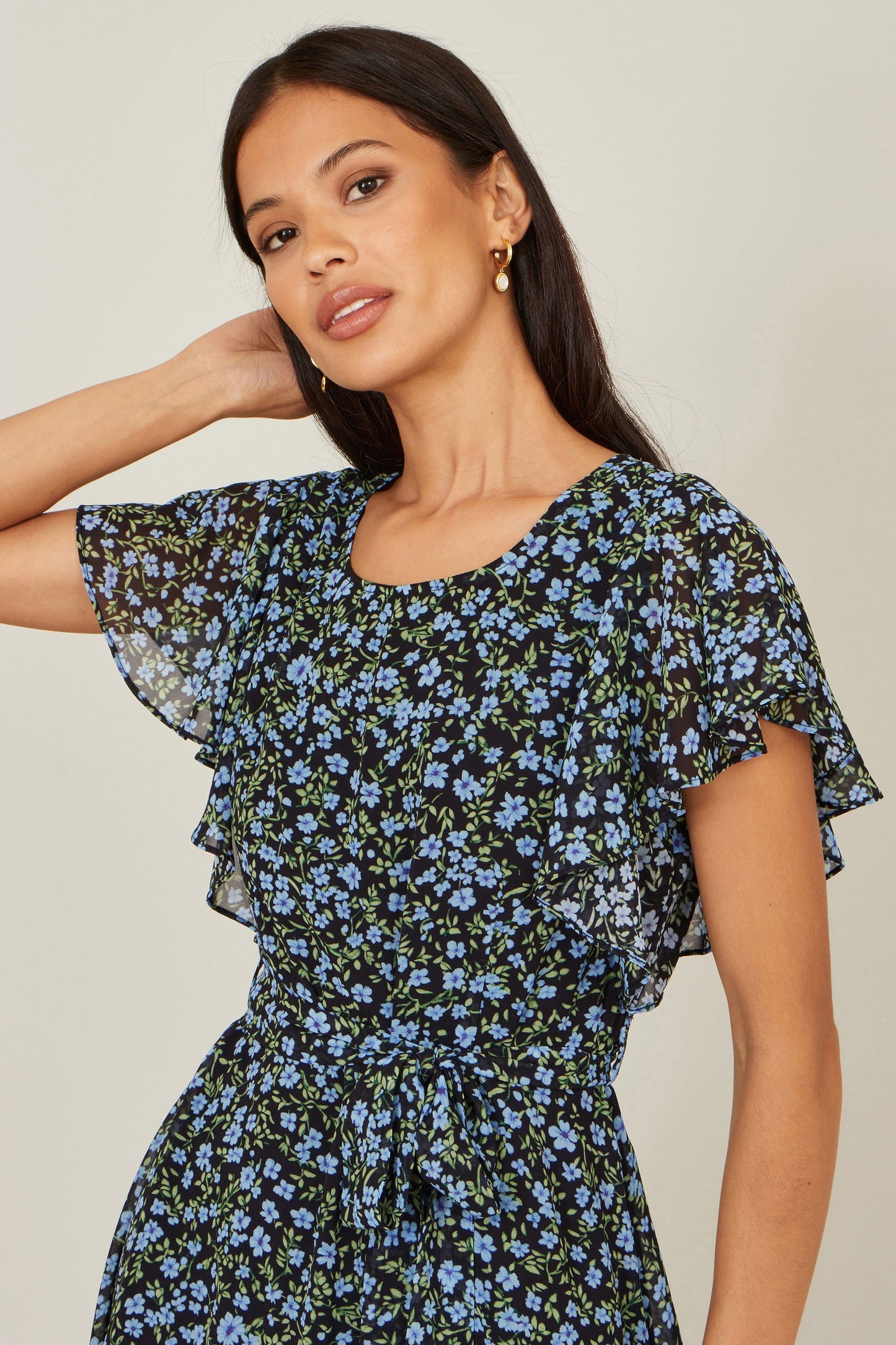 Blue Ditsy Print Floral Skater Dress