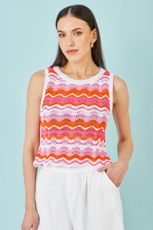 Orange Stripe Crochet Stripe Vest Top