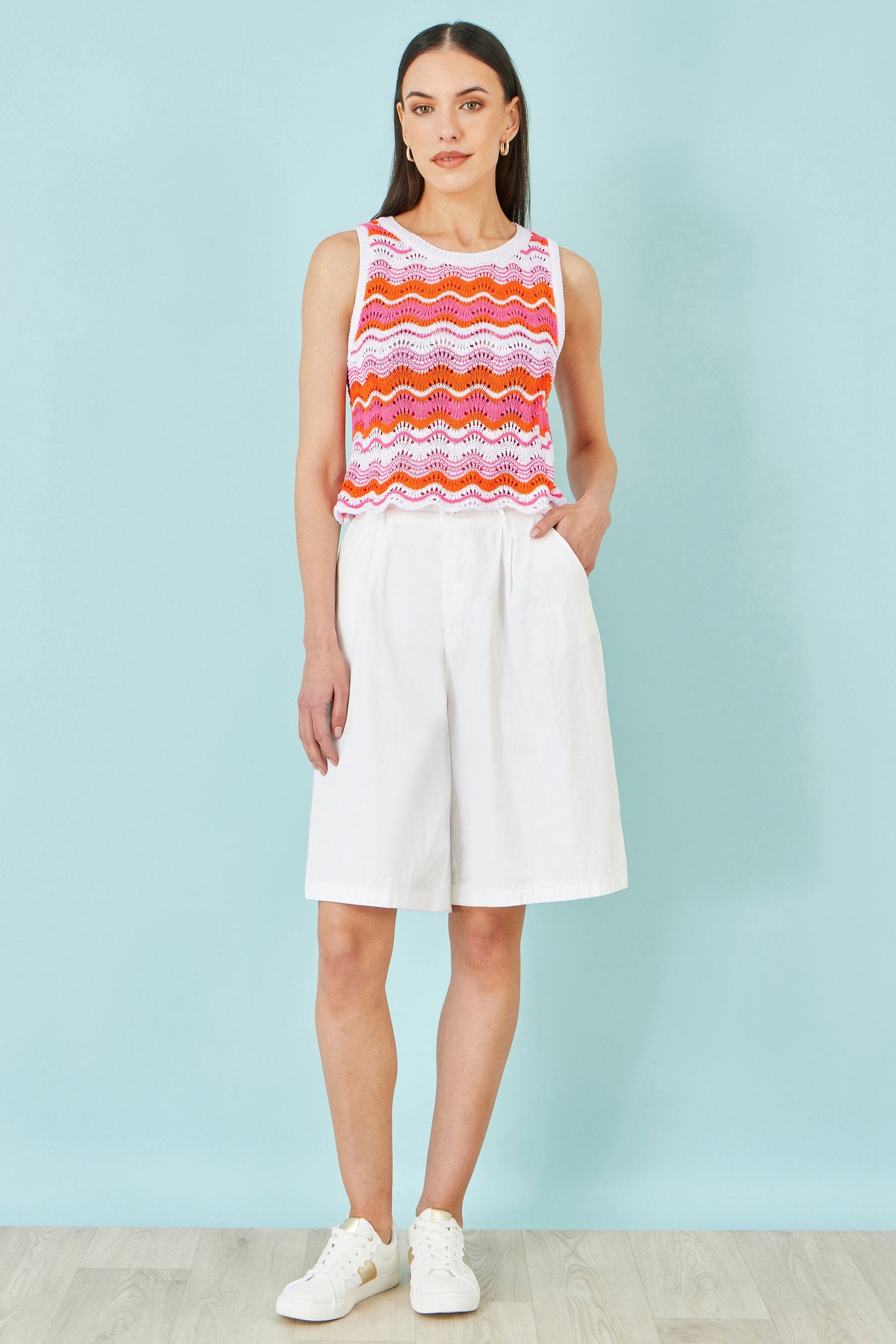 Orange Stripe Crochet Stripe Vest Top