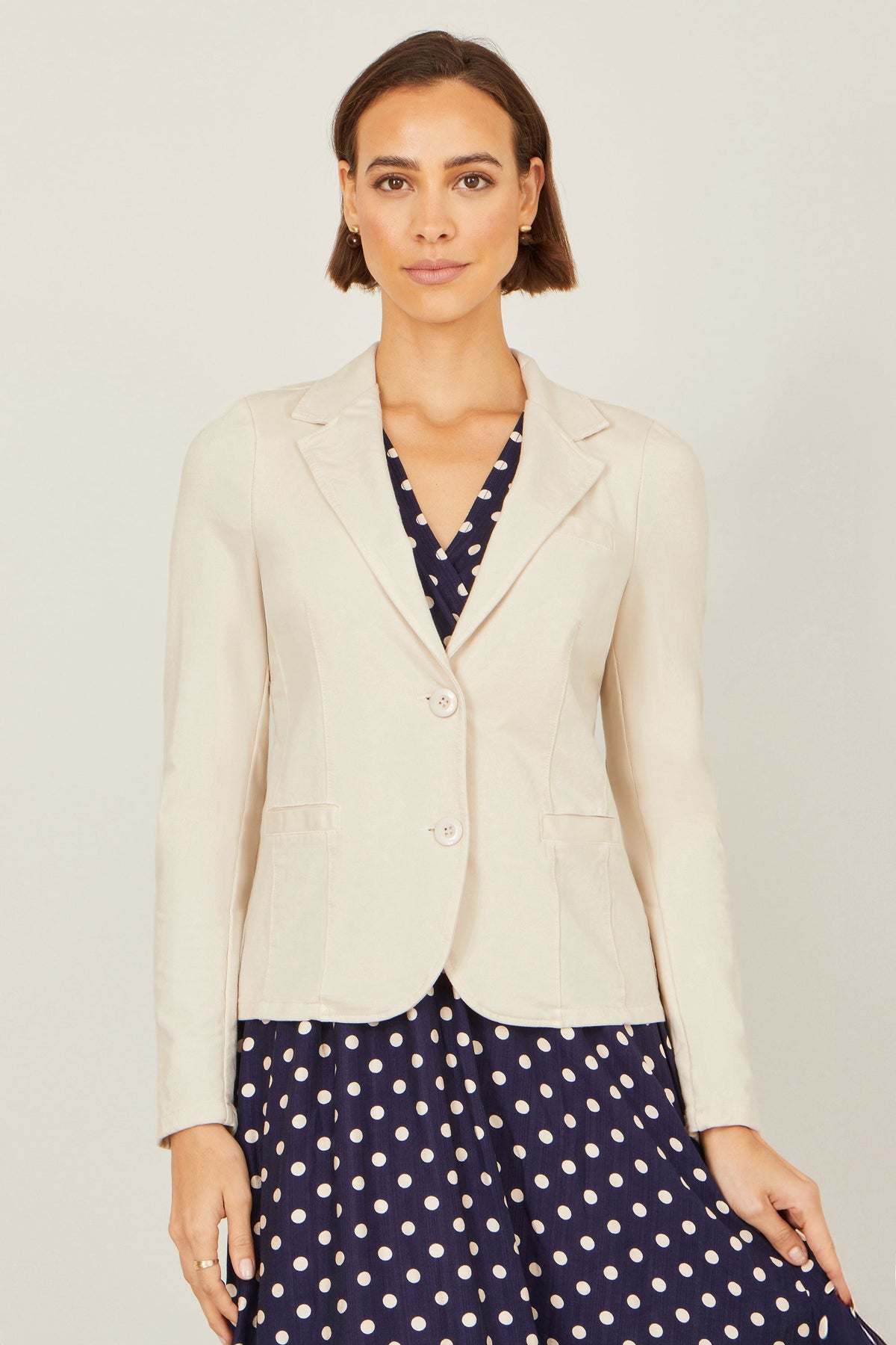 Beige Stretch Cotton Blazer