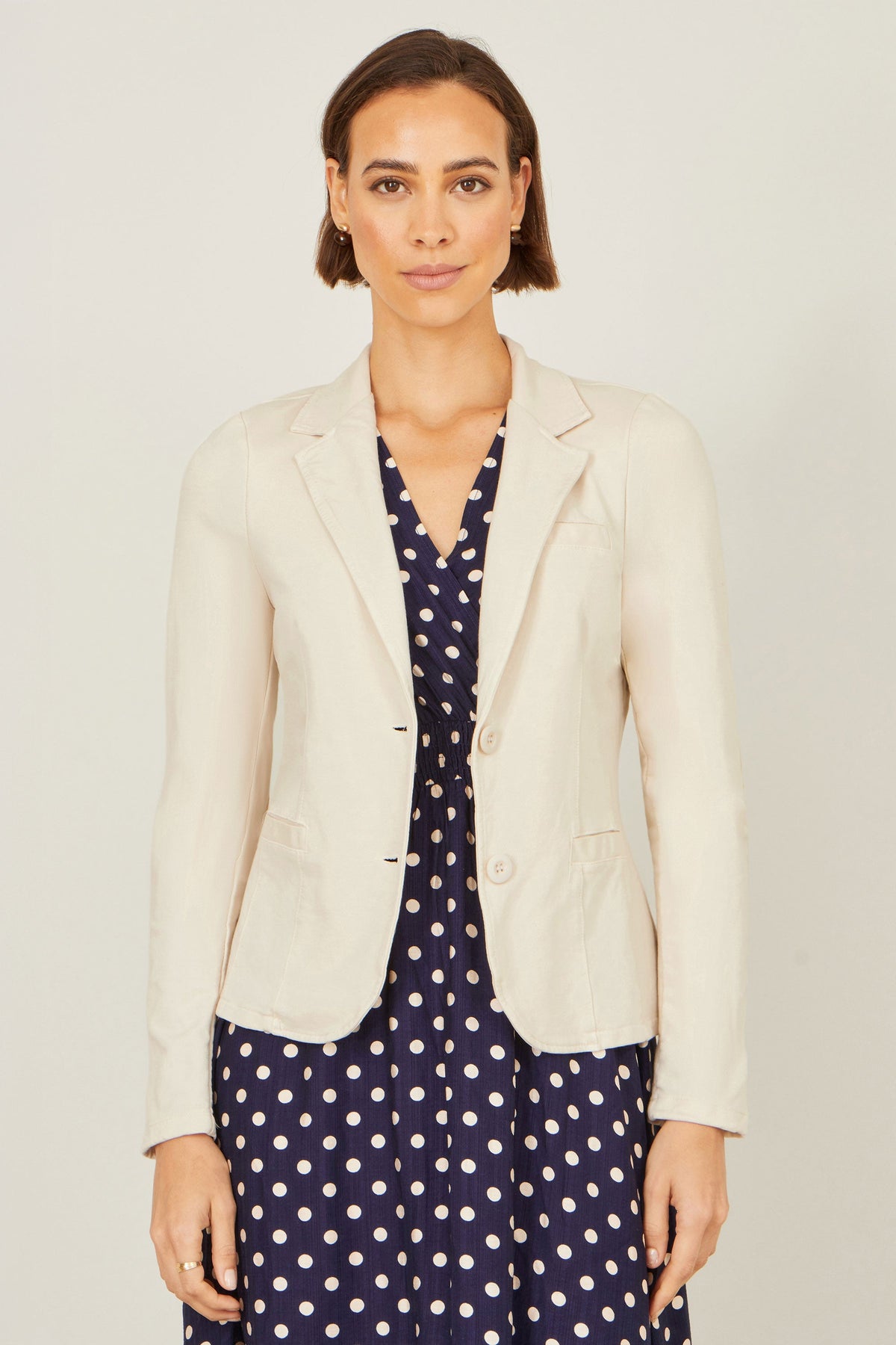 Beige Stretch Cotton Blazer