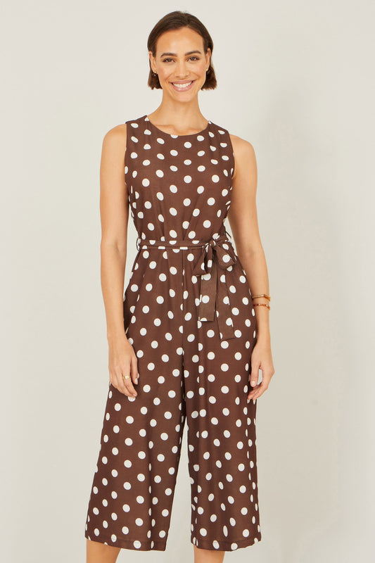 Brown Polka Dot Culotte Jumpsuit