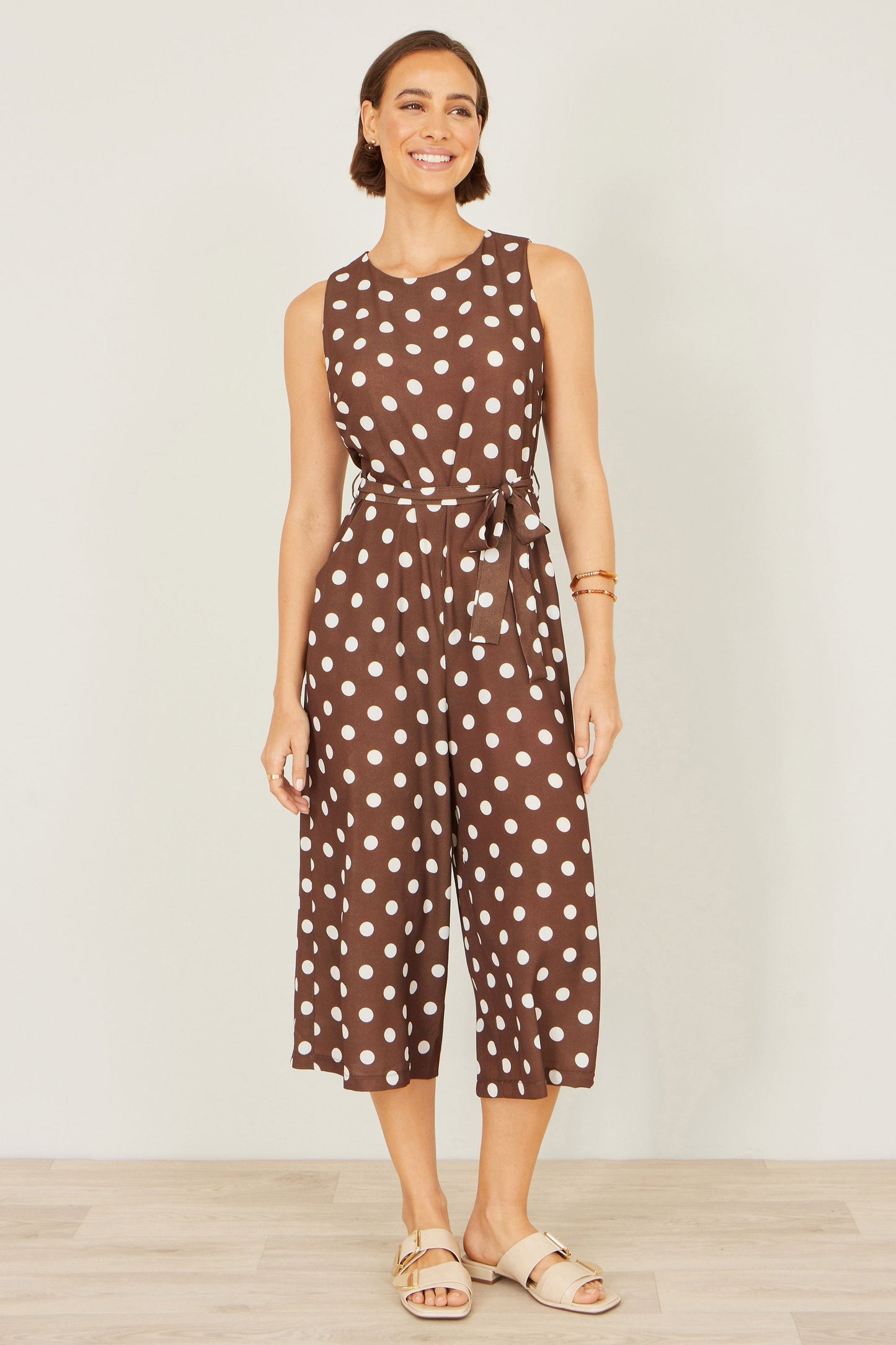 Brown Polka Dot Culotte Jumpsuit