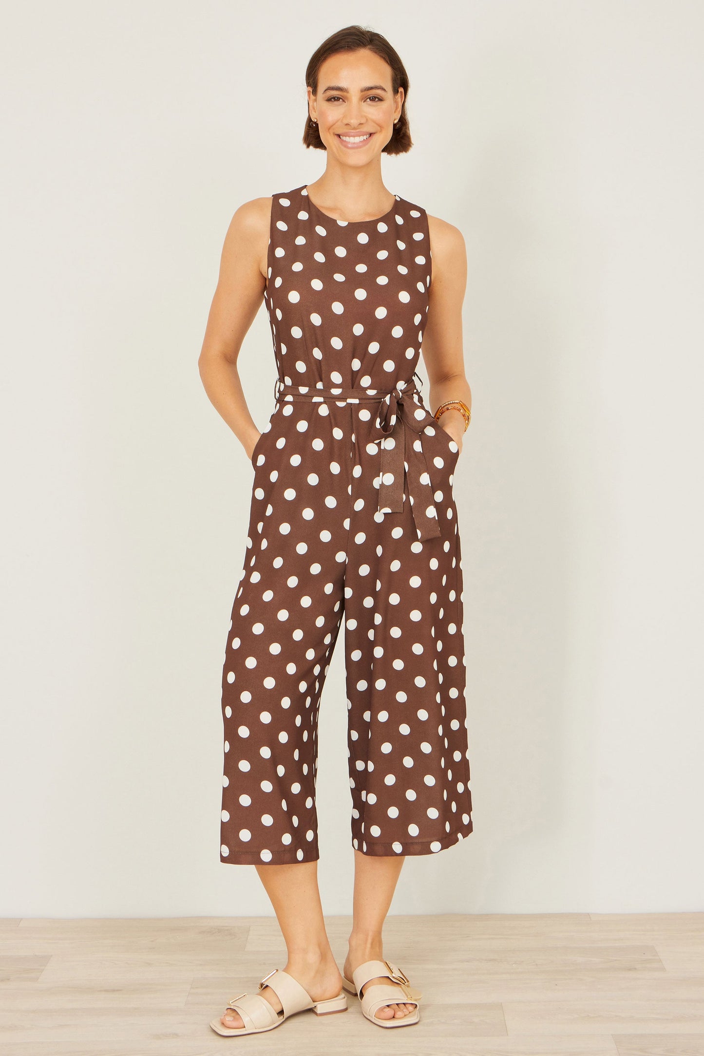 Brown Polka Dot Culotte Jumpsuit