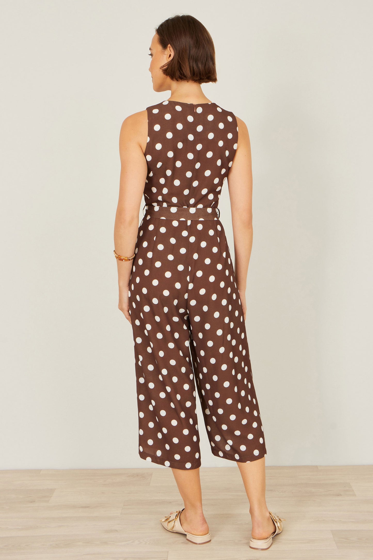 Brown Polka Dot Culotte Jumpsuit