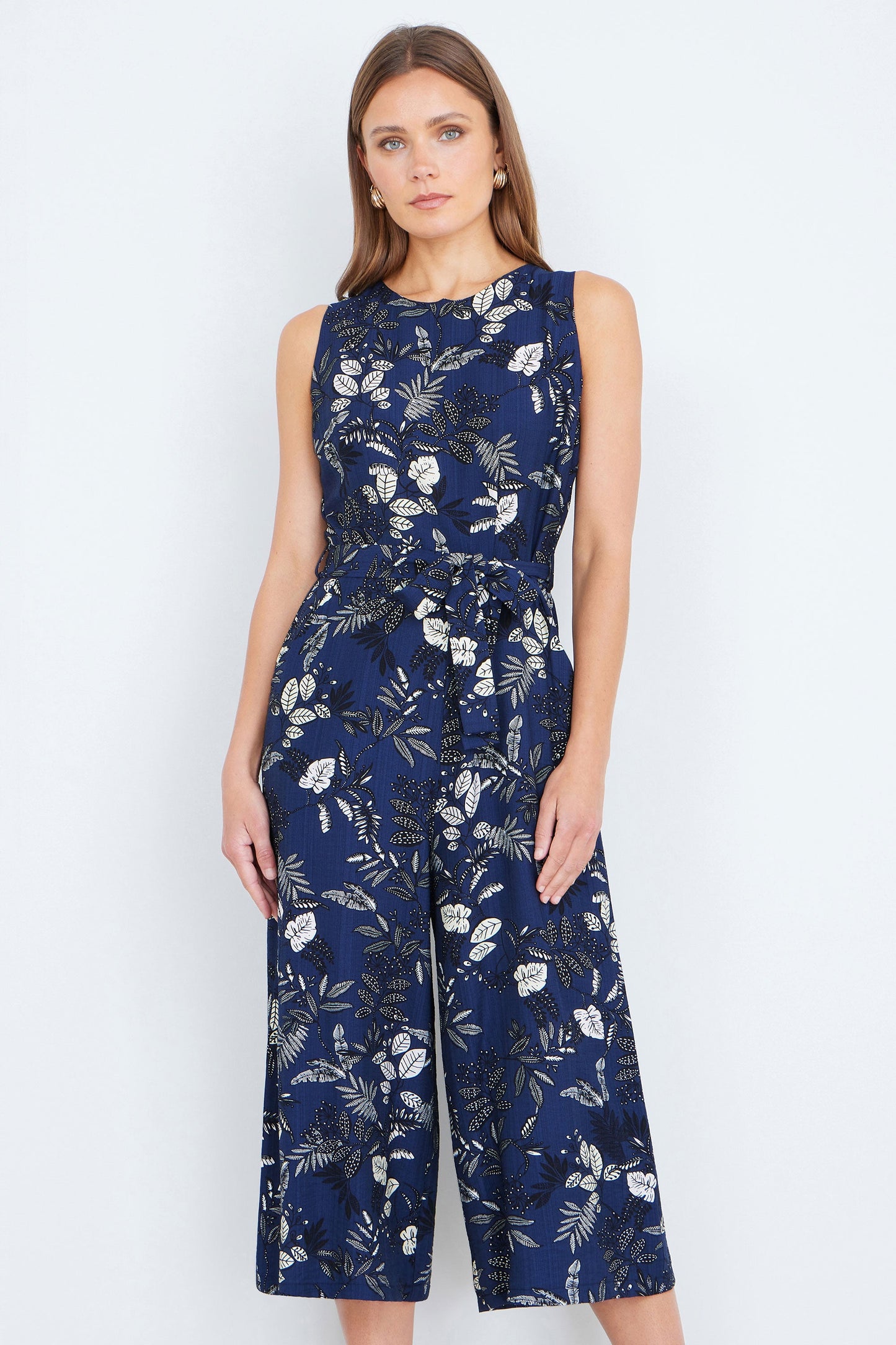 Navy Leaf Culotte Jumpsuit