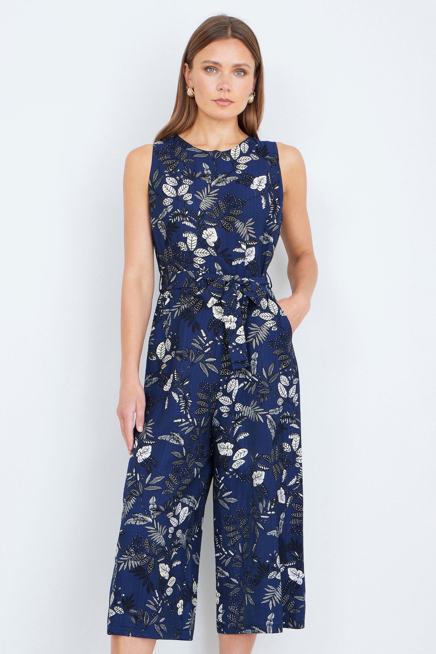 Navy Leaf Culotte Jumpsuit
