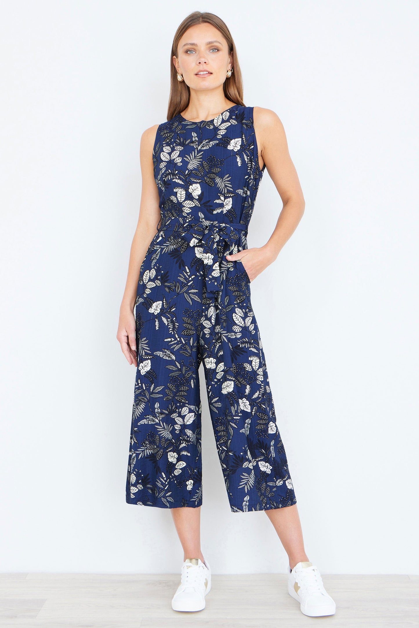 Navy Leaf Culotte Jumpsuit
