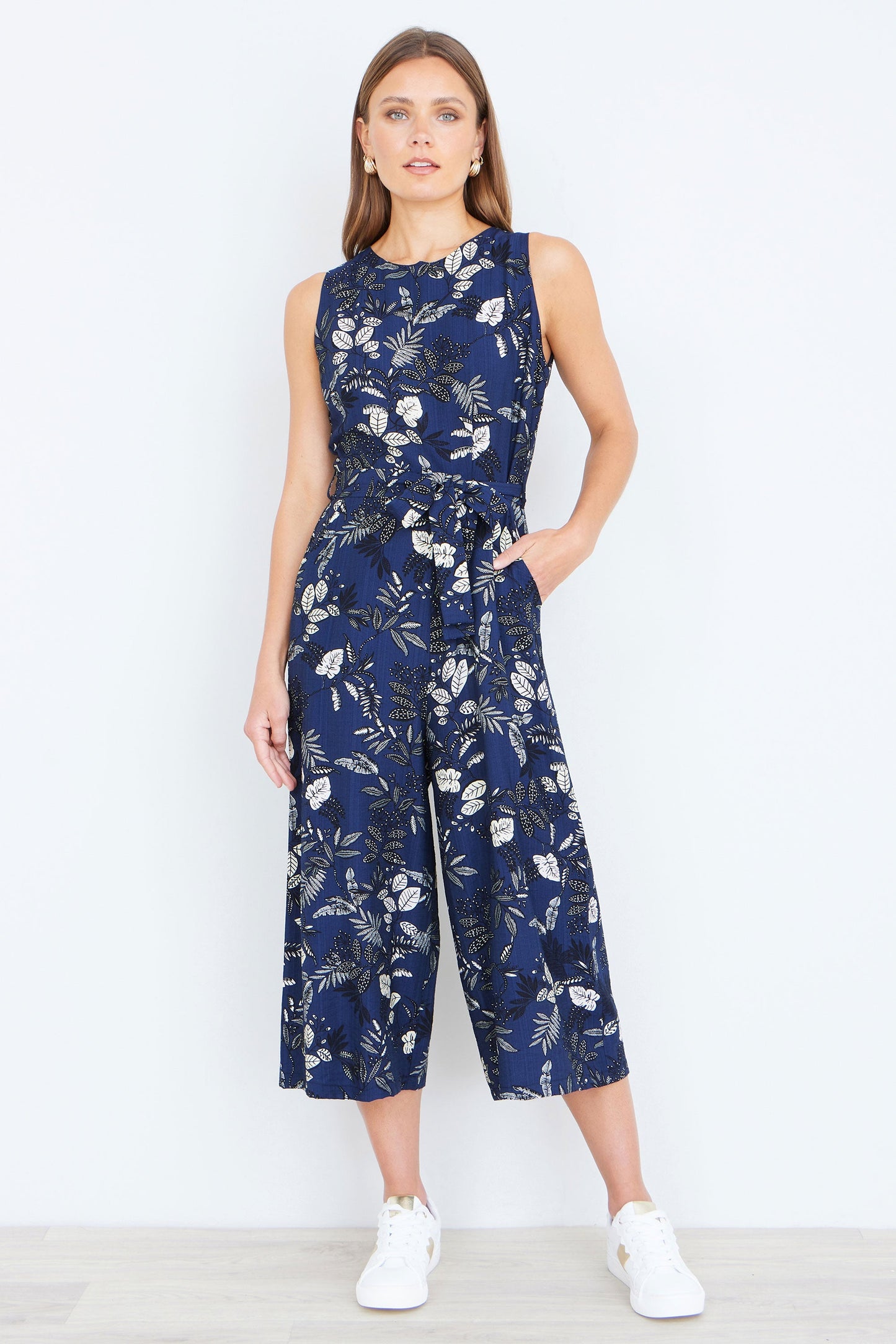 Navy Leaf Culotte Jumpsuit