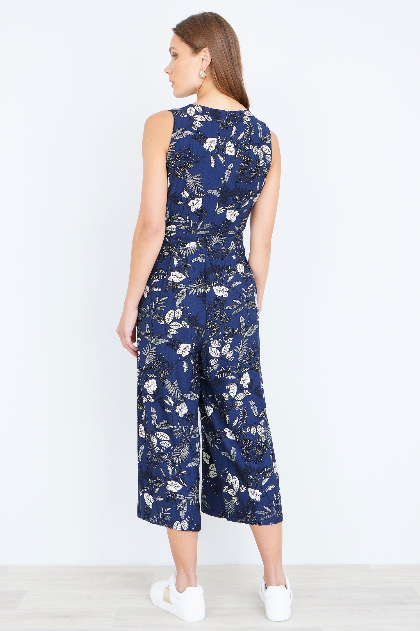 Navy Leaf Culotte Jumpsuit