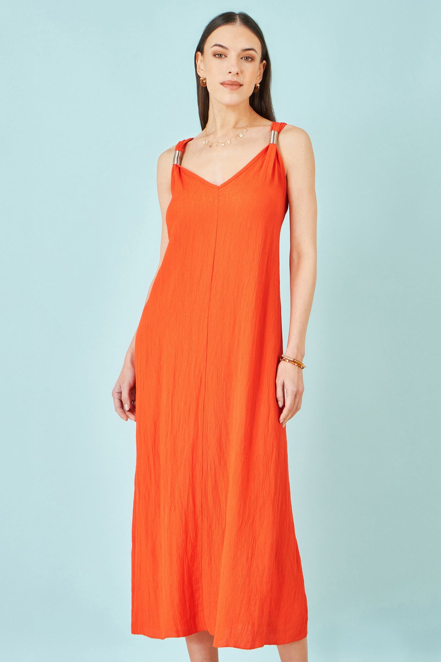 Orange Viscose Maxi Beach Dress