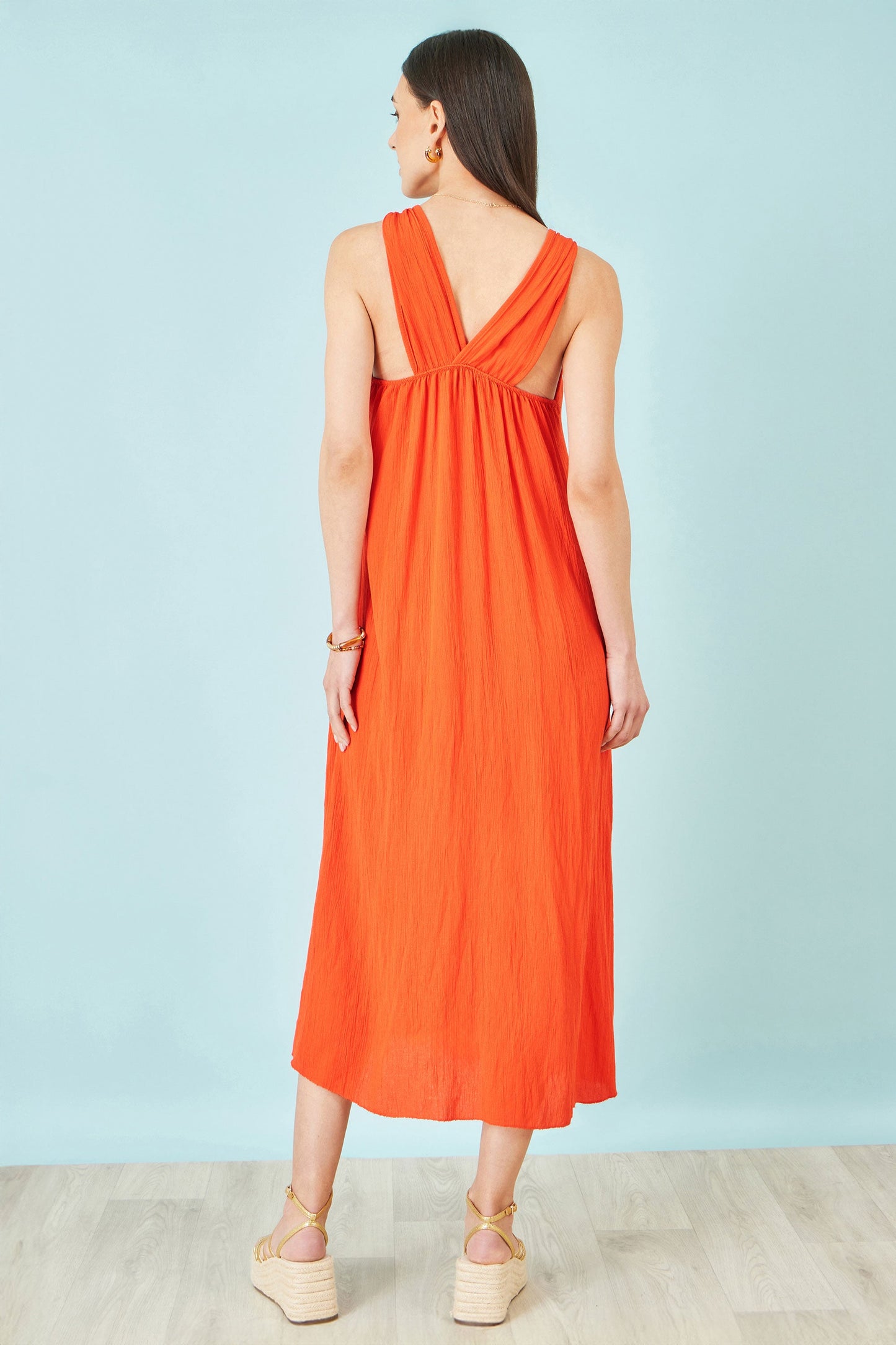 Orange Viscose Maxi Beach Dress