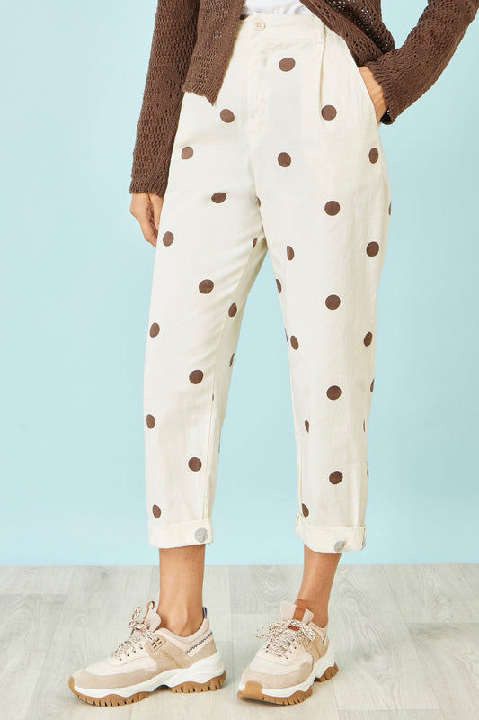Brown Spot Print Cotton Canvas Chinos