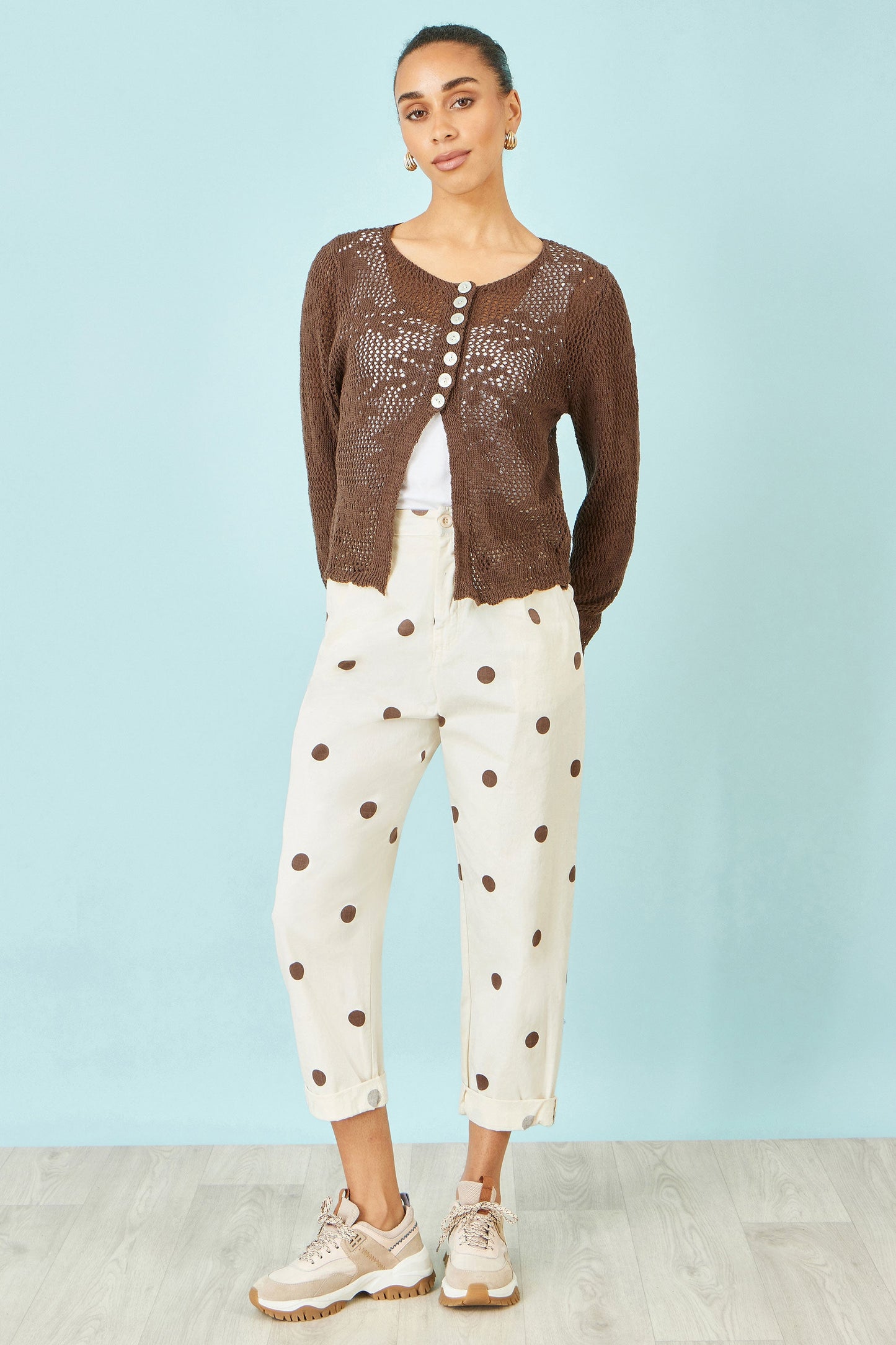 Brown Spot Print Cotton Canvas Chinos