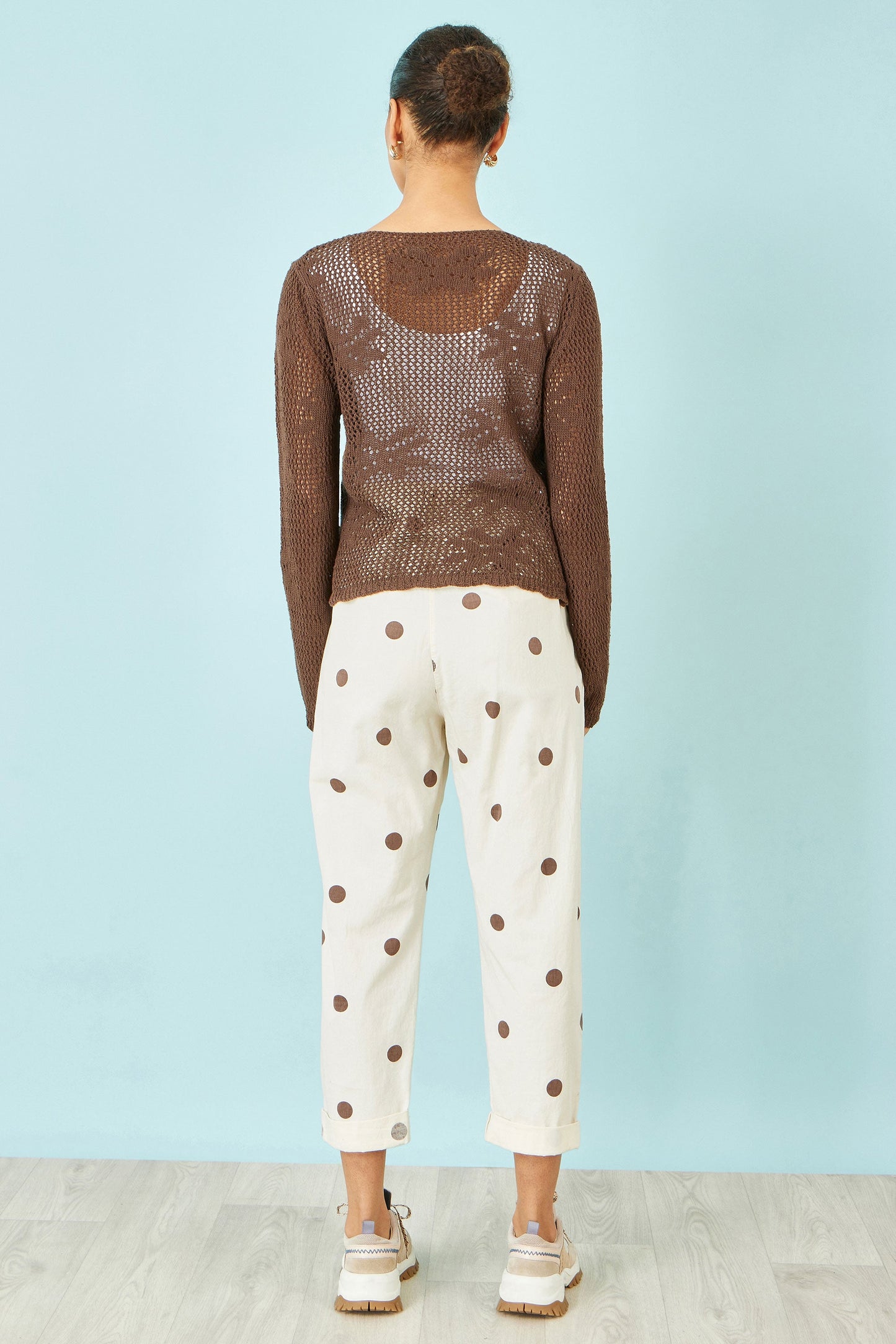 Brown Spot Print Cotton Canvas Chinos
