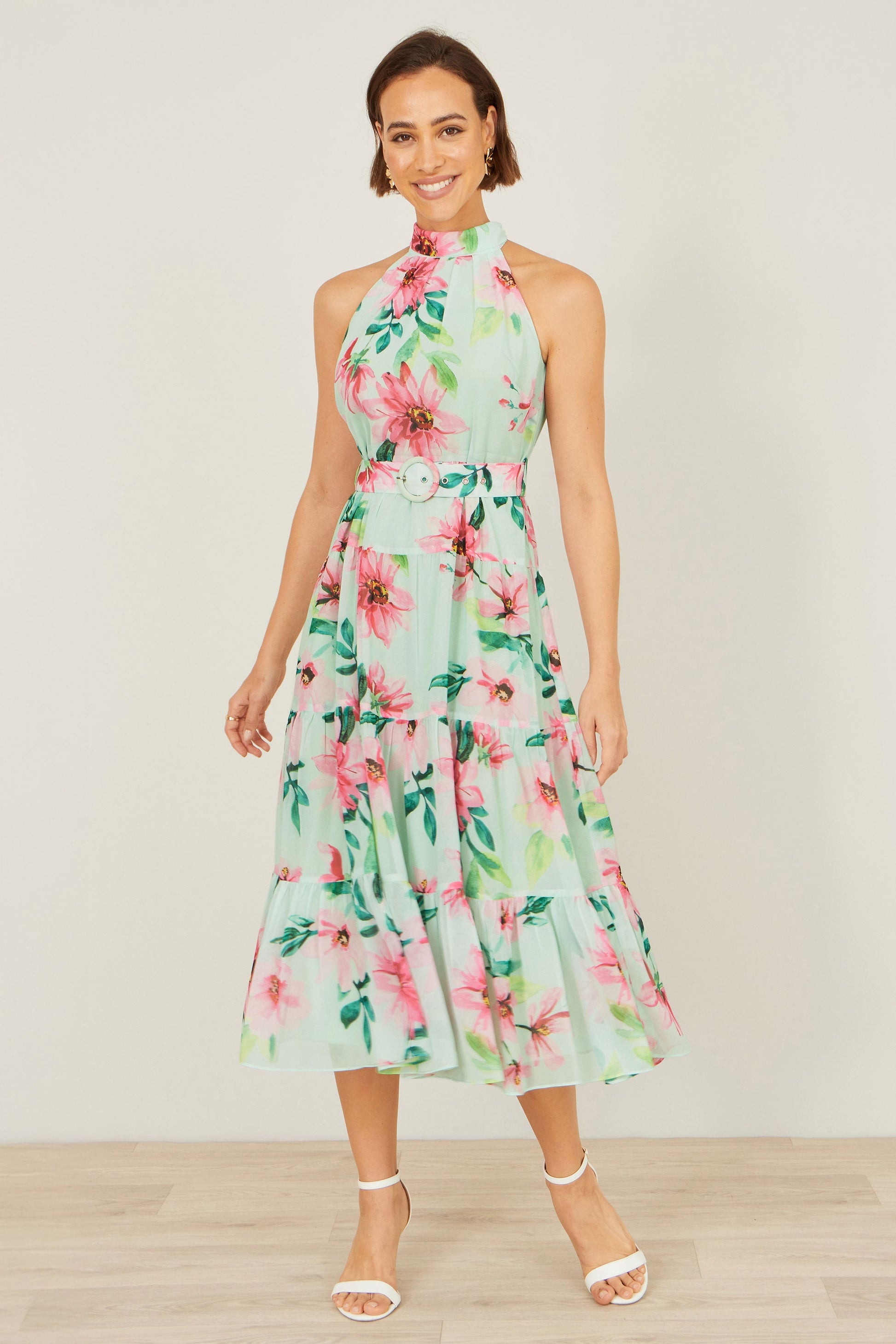 mint floral halter dress Mint Floral Halter Neck Midi Dress