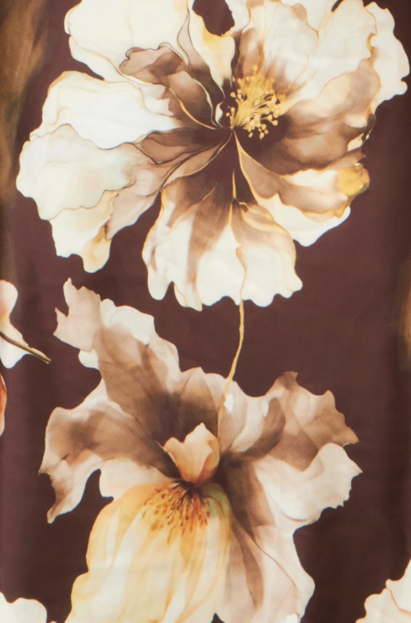 Brown Cowl Neck Satin Floral Dress