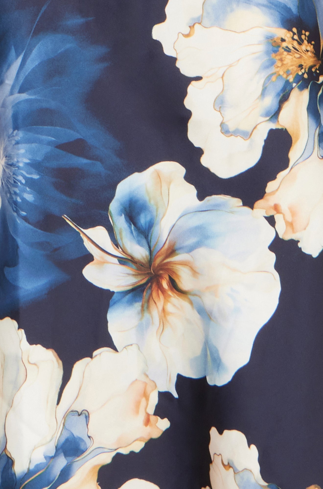 Navy Cowl Neck Satin Floral Dress