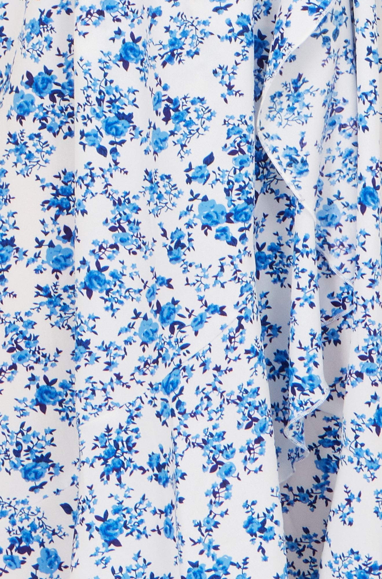 Blue Floral Print Bardot Midi Dress With Dip Hem
