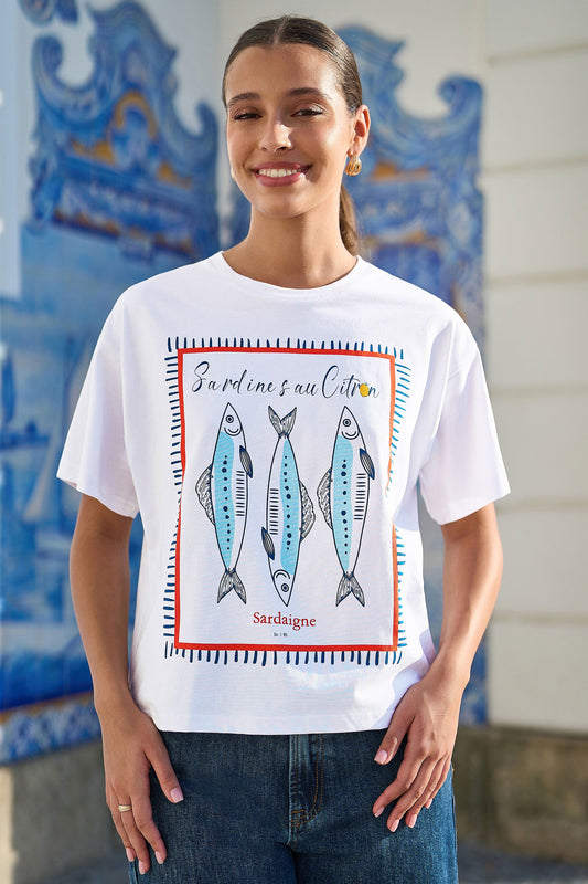 White Summer Motif T-Shirt