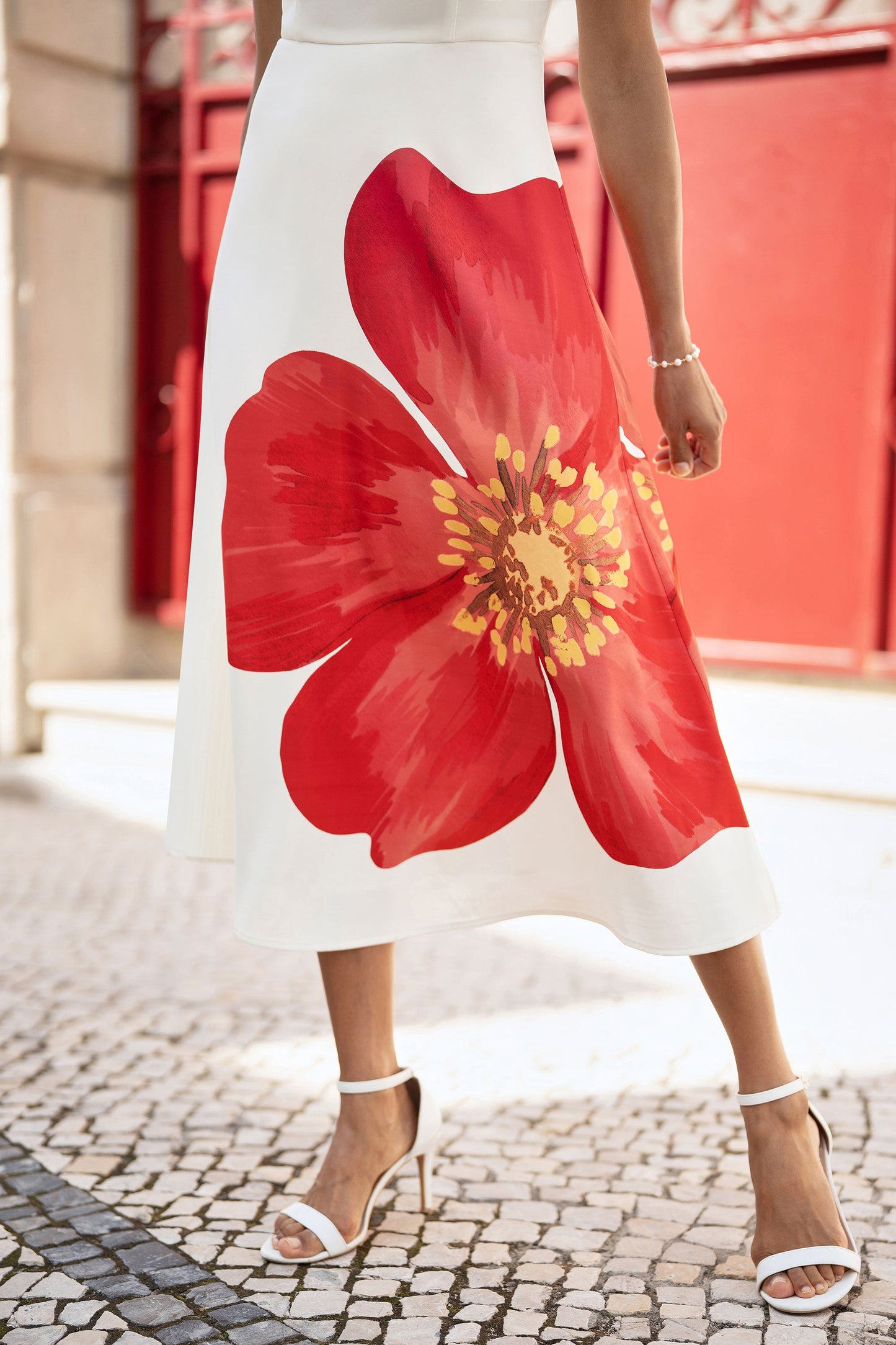 White Oversize Poppy Placement Midi Sun Dress
