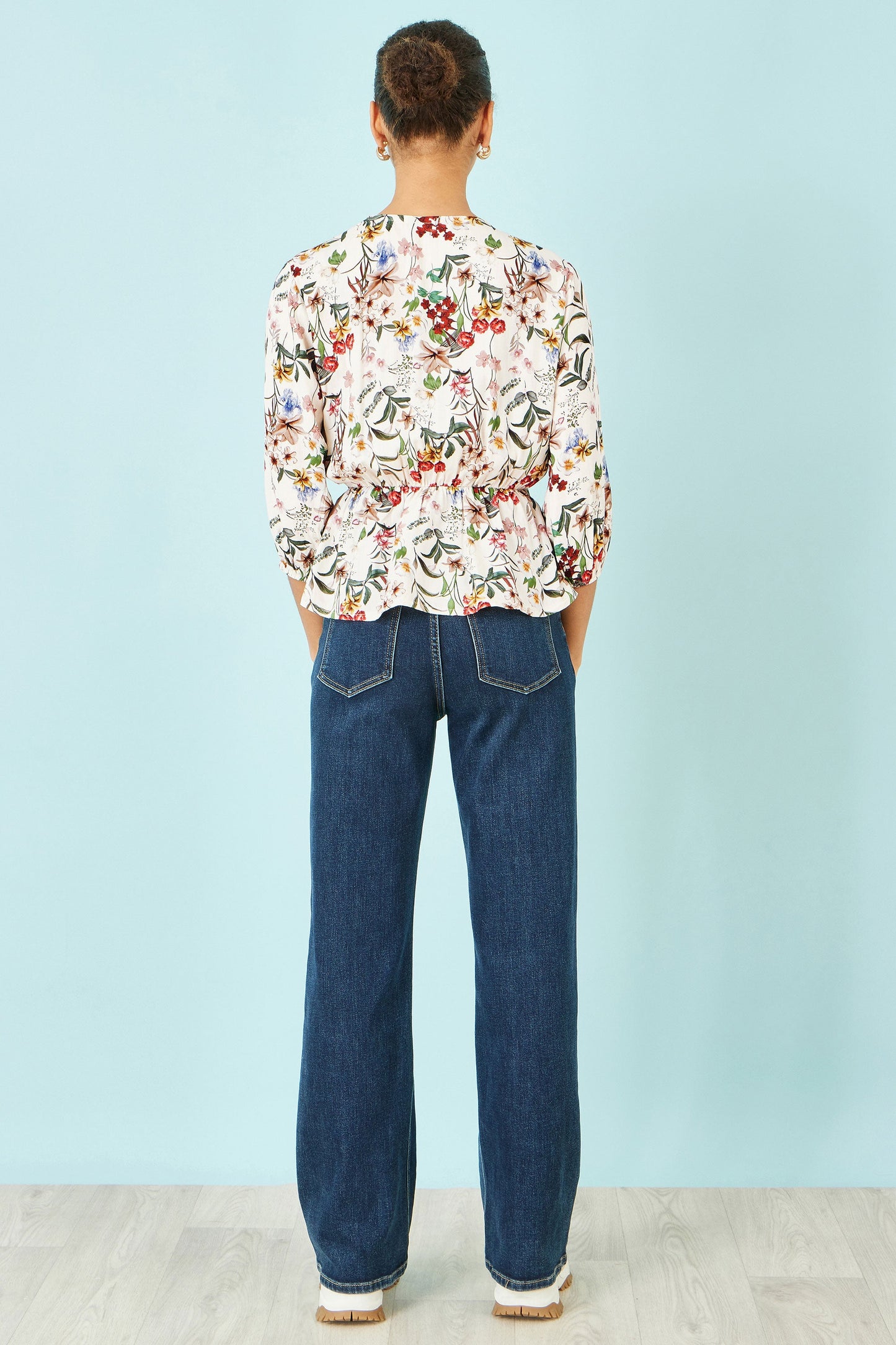 Ivory Viscose Botanical Print Wrap Top