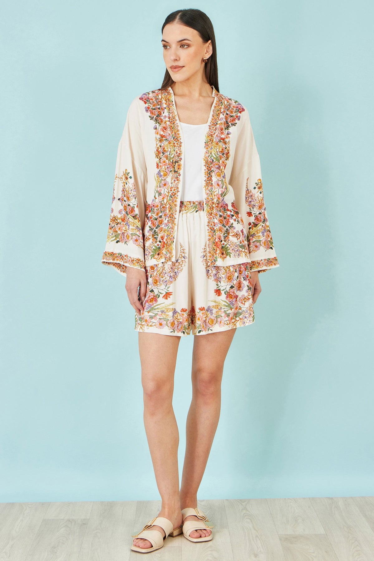 Ivory Floral Border Shorts