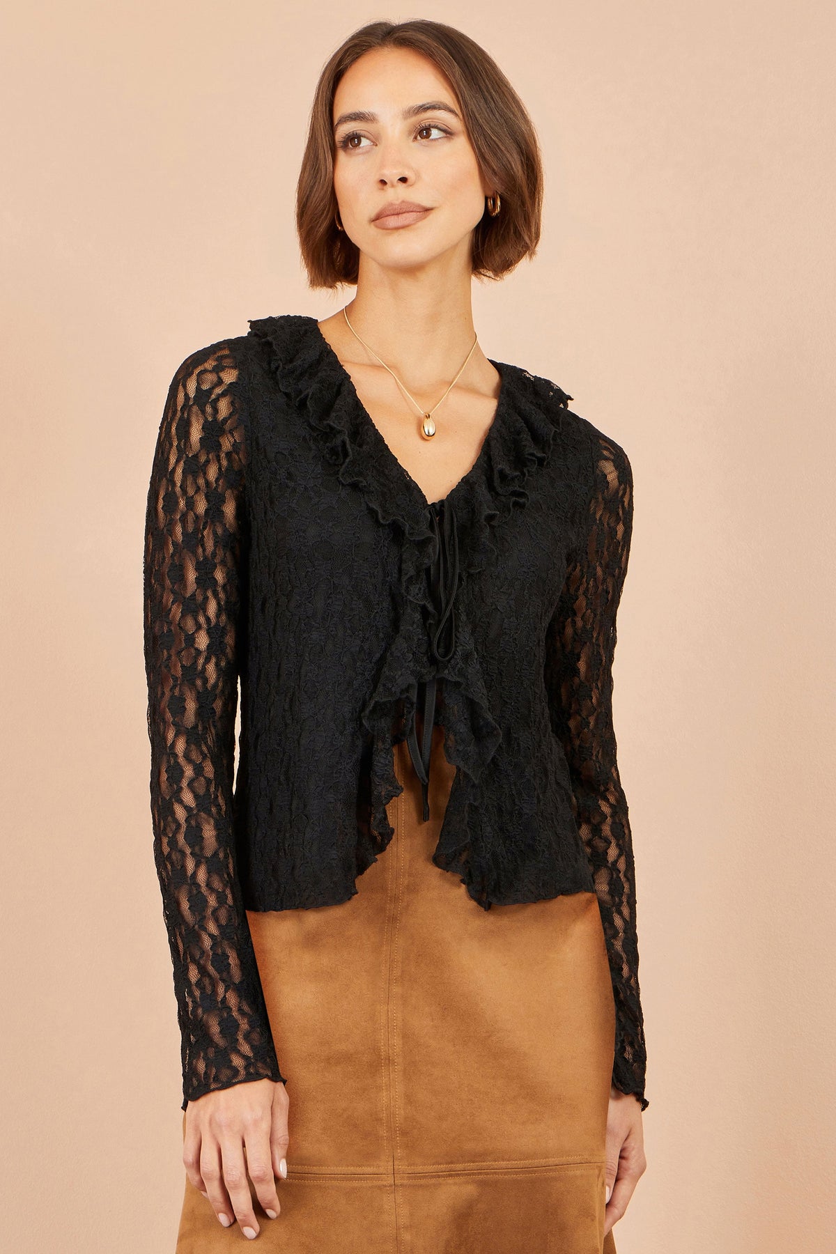 Black Ruffle Lace Top