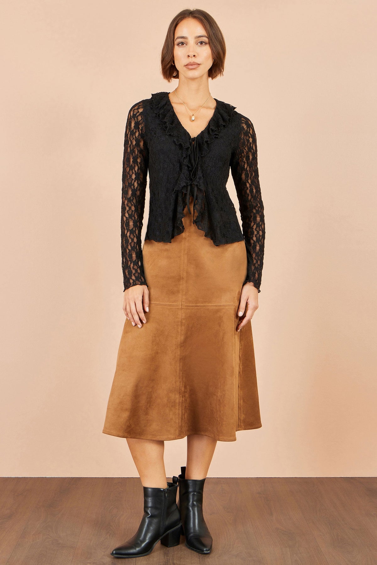 Black Ruffle Lace Top
