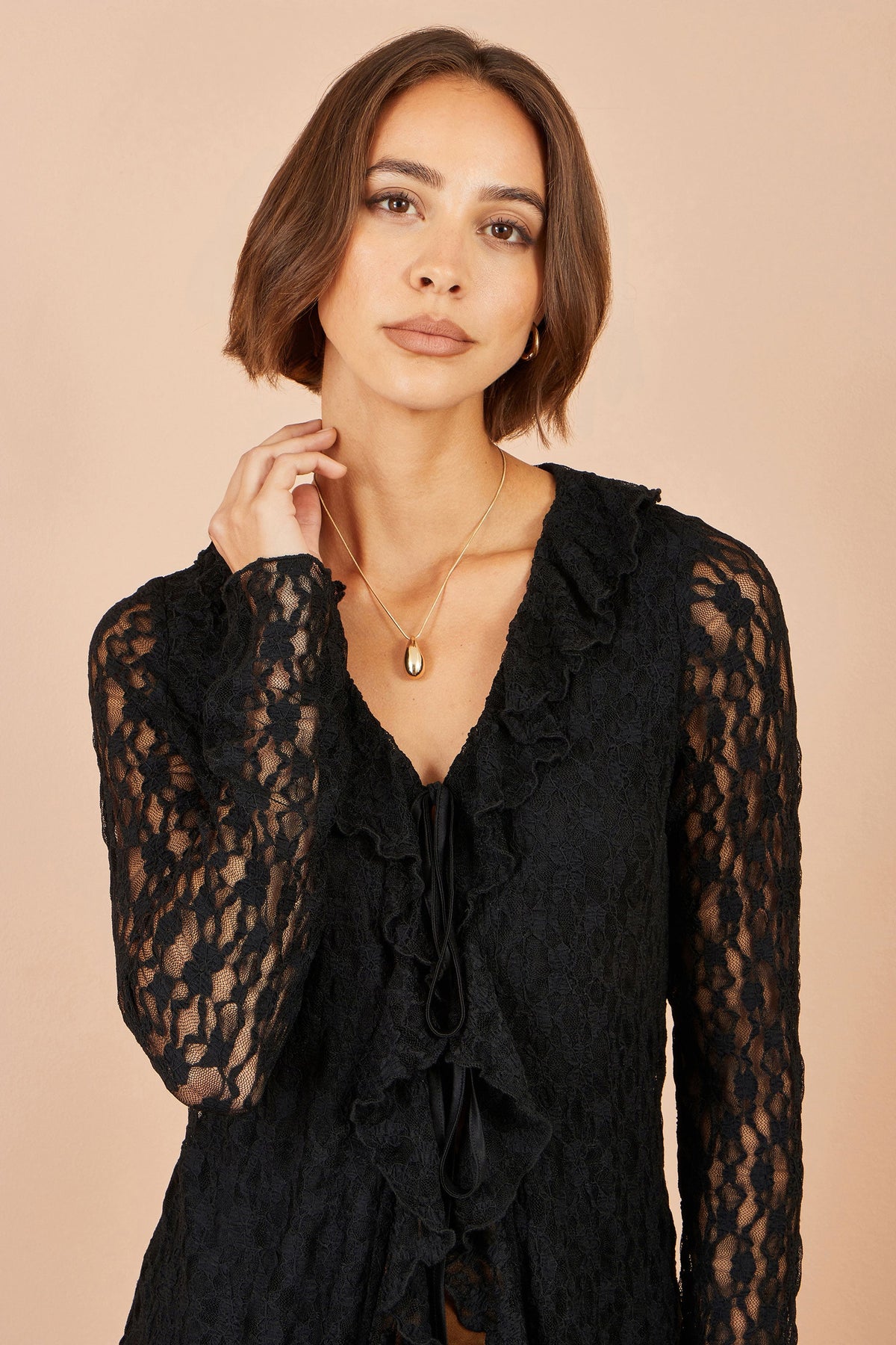 Black Ruffle Lace Top