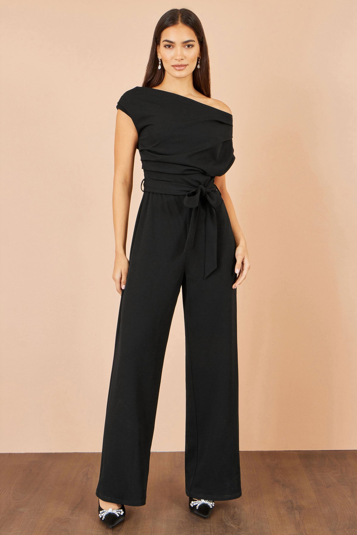 Black Ruched Wide Leg Jumpsuit