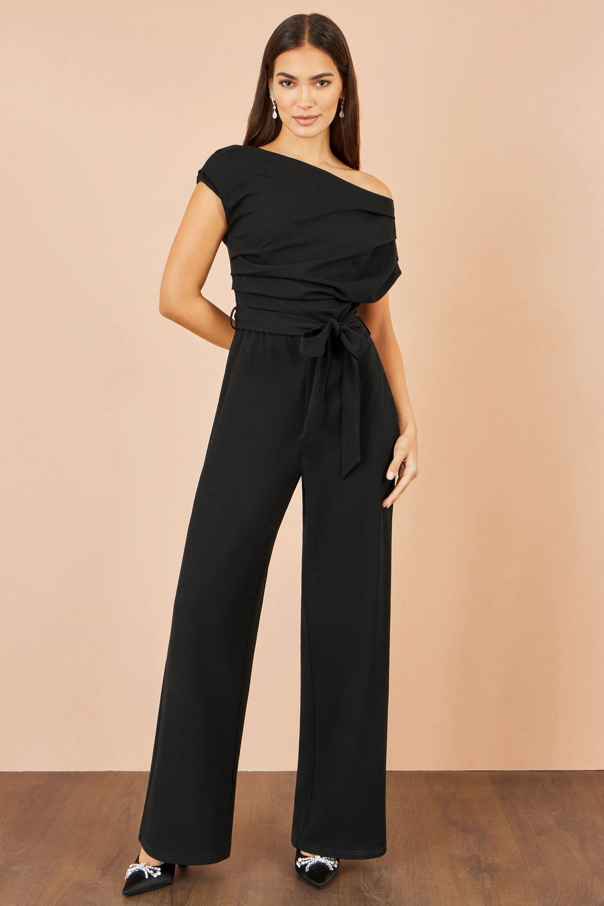 Black Ruched Wide Leg Jumpsuit