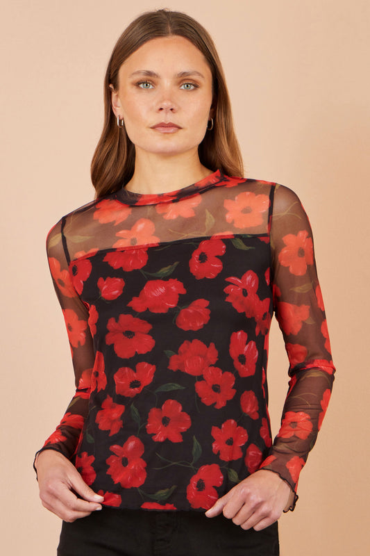 Black Poppy Mesh Top