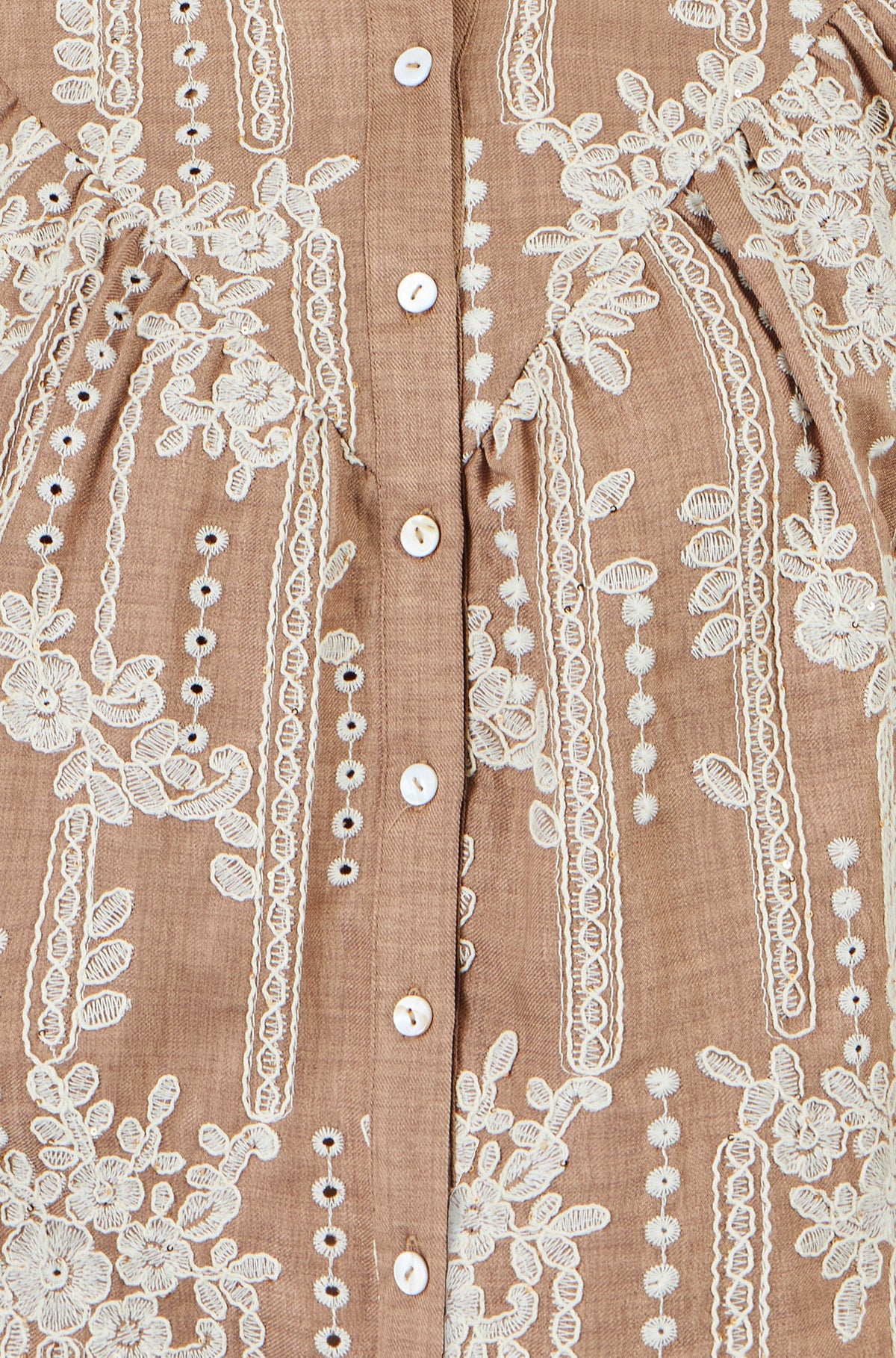 Brown Floral Embroidered Shirt