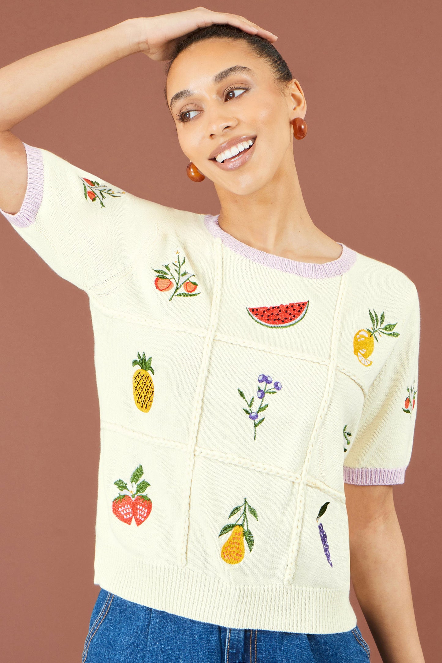 Ivory Fruit Cotton Knitted Top