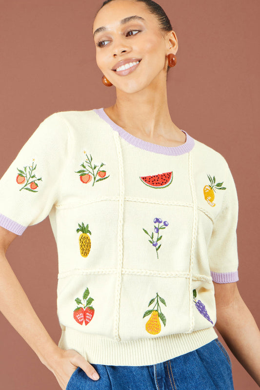 Ivory Fruit Cotton Knitted Top