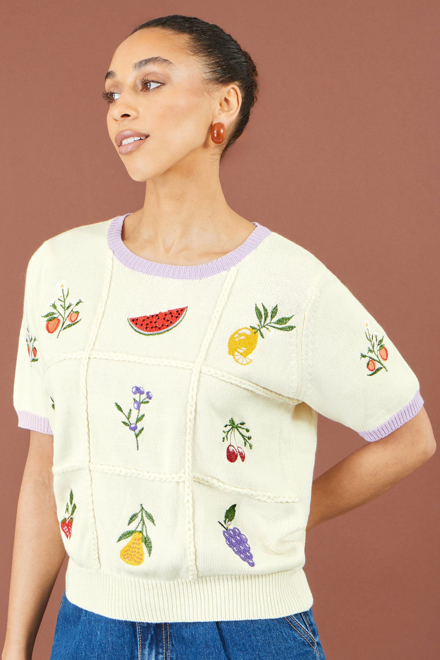 Ivory Fruit Cotton Knitted Top