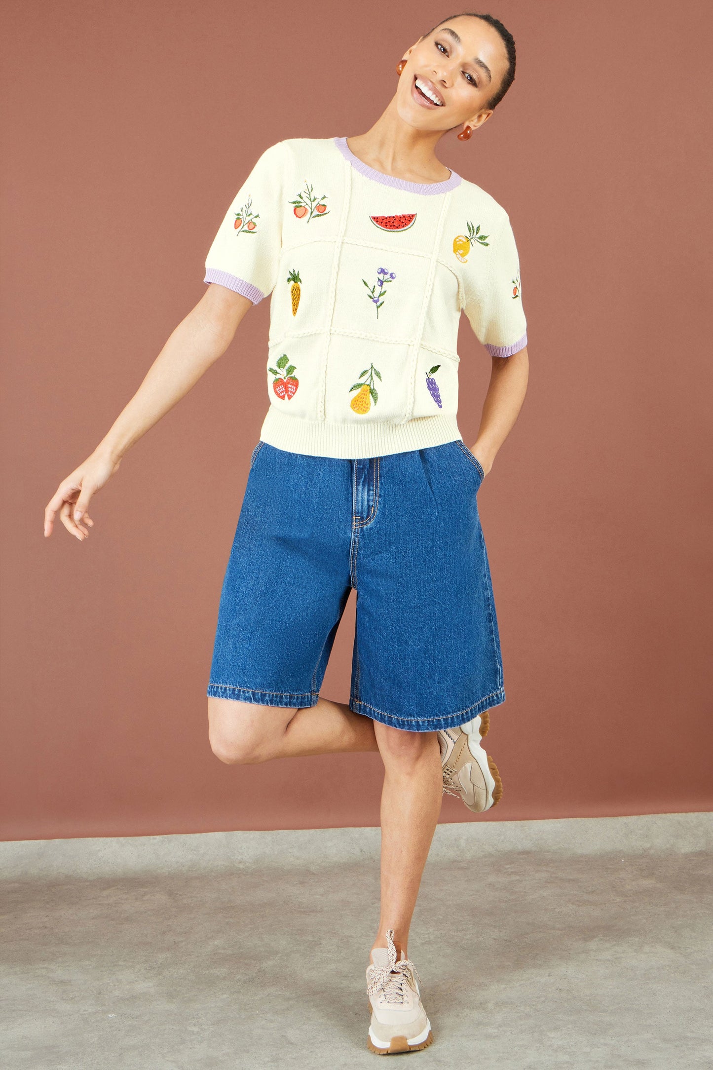 Ivory Fruit Cotton Knitted Top