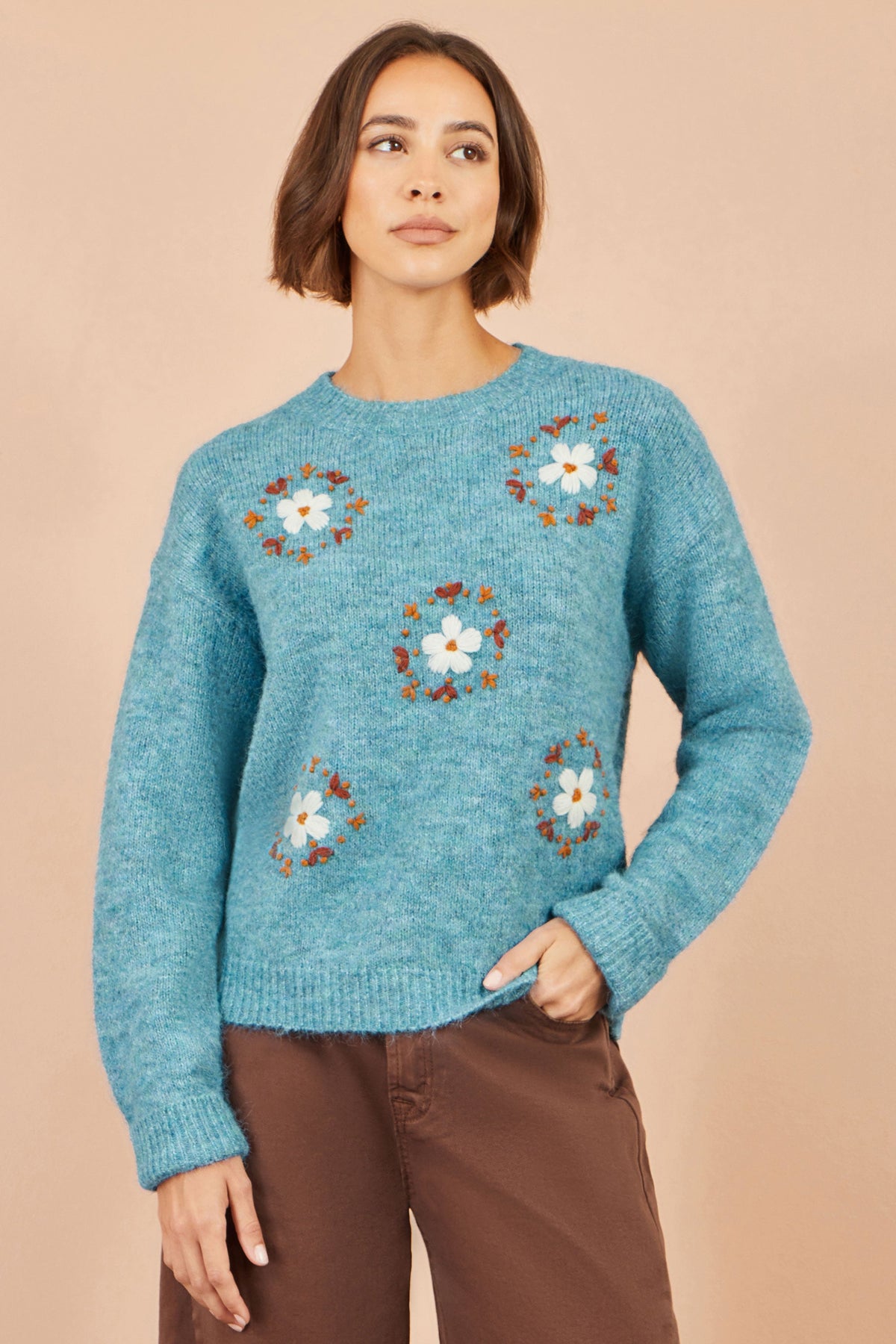 Blue Floral Embroidered Jumper