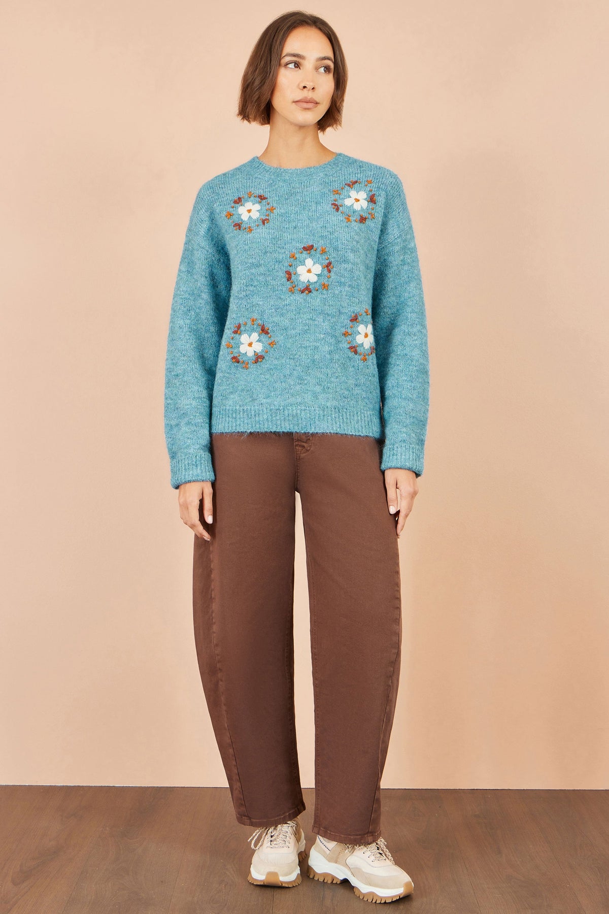 Blue Floral Embroidered Jumper