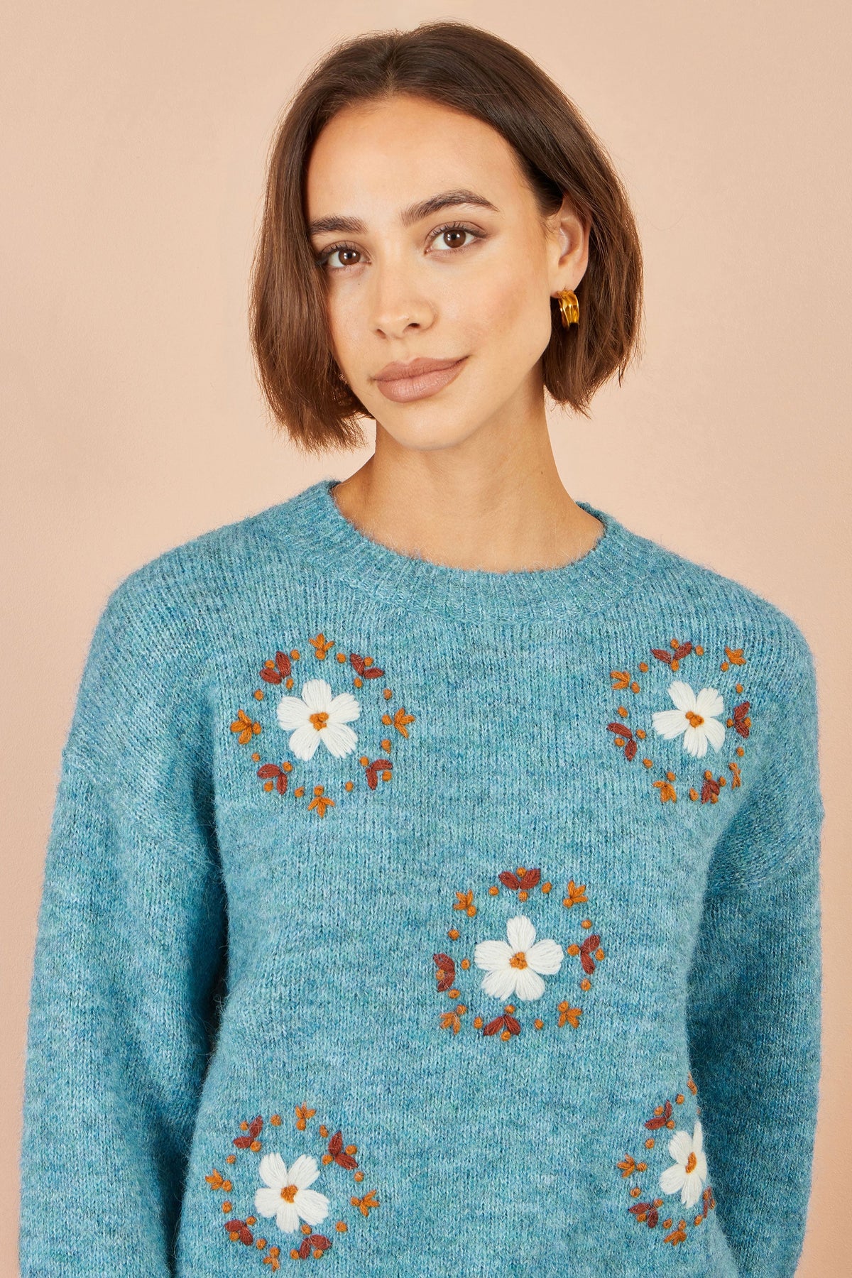 Blue Floral Embroidered Jumper