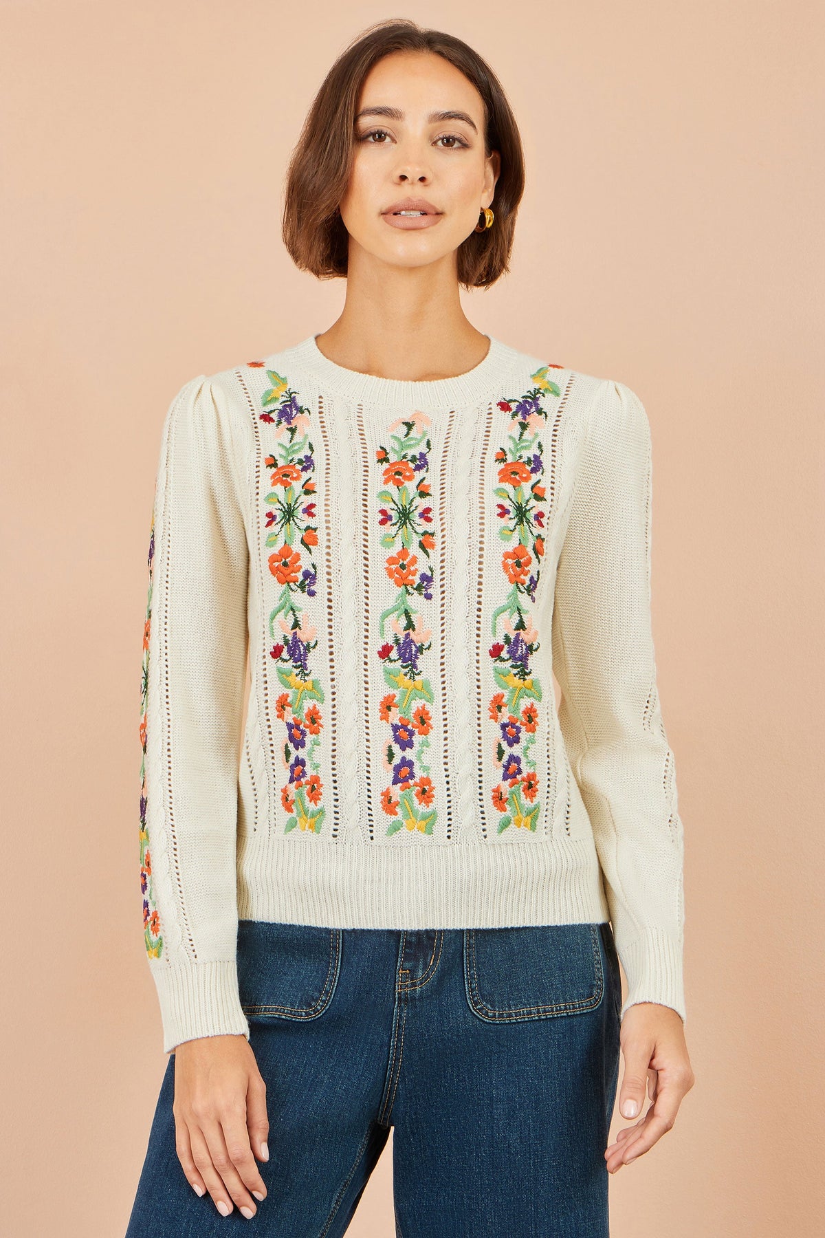 Ivory Floral Embroidered Jumper